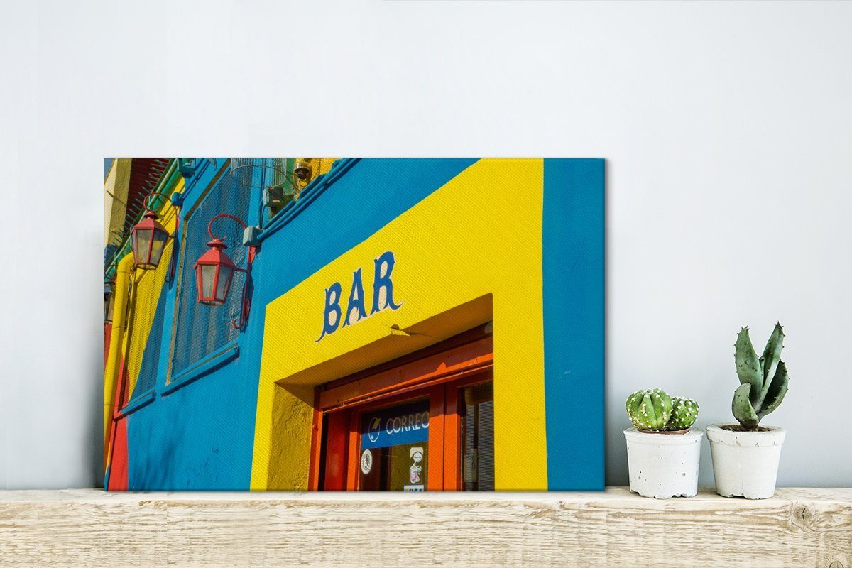 zu cm 30x20 Eingangs Leinwandbild OneMillionCanvasses® Wanddeko, des La Wandbild Aufhängefertig, im Bar Foto Boca, St), (1 Leinwandbilder, argentinischen Stadtteil einer