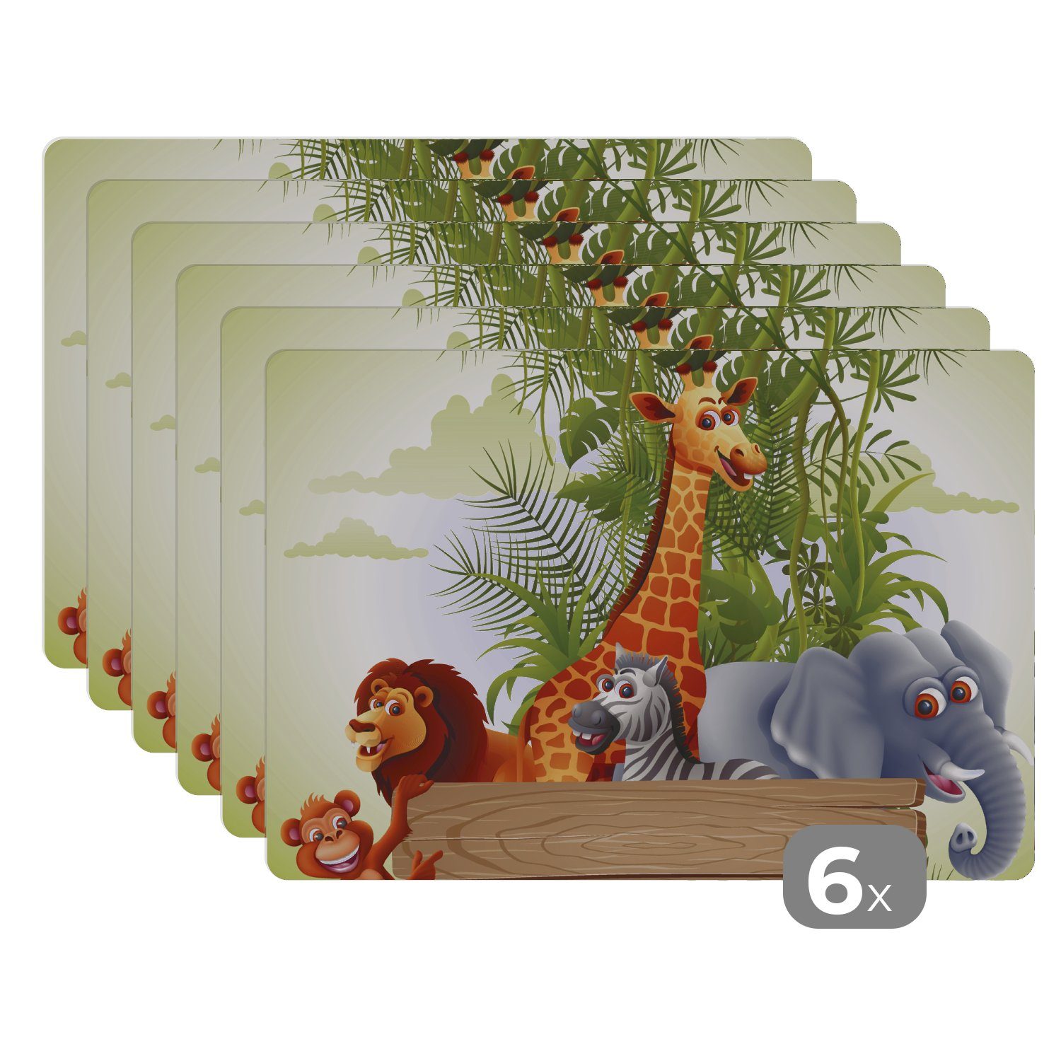 Platzset, Dschungeltiere - Natur - Kinder - Giraffe, MuchoWow, (6-St), Platzset, Platzdecken, Platzmatte, Tischmatten, Schmutzabweisend