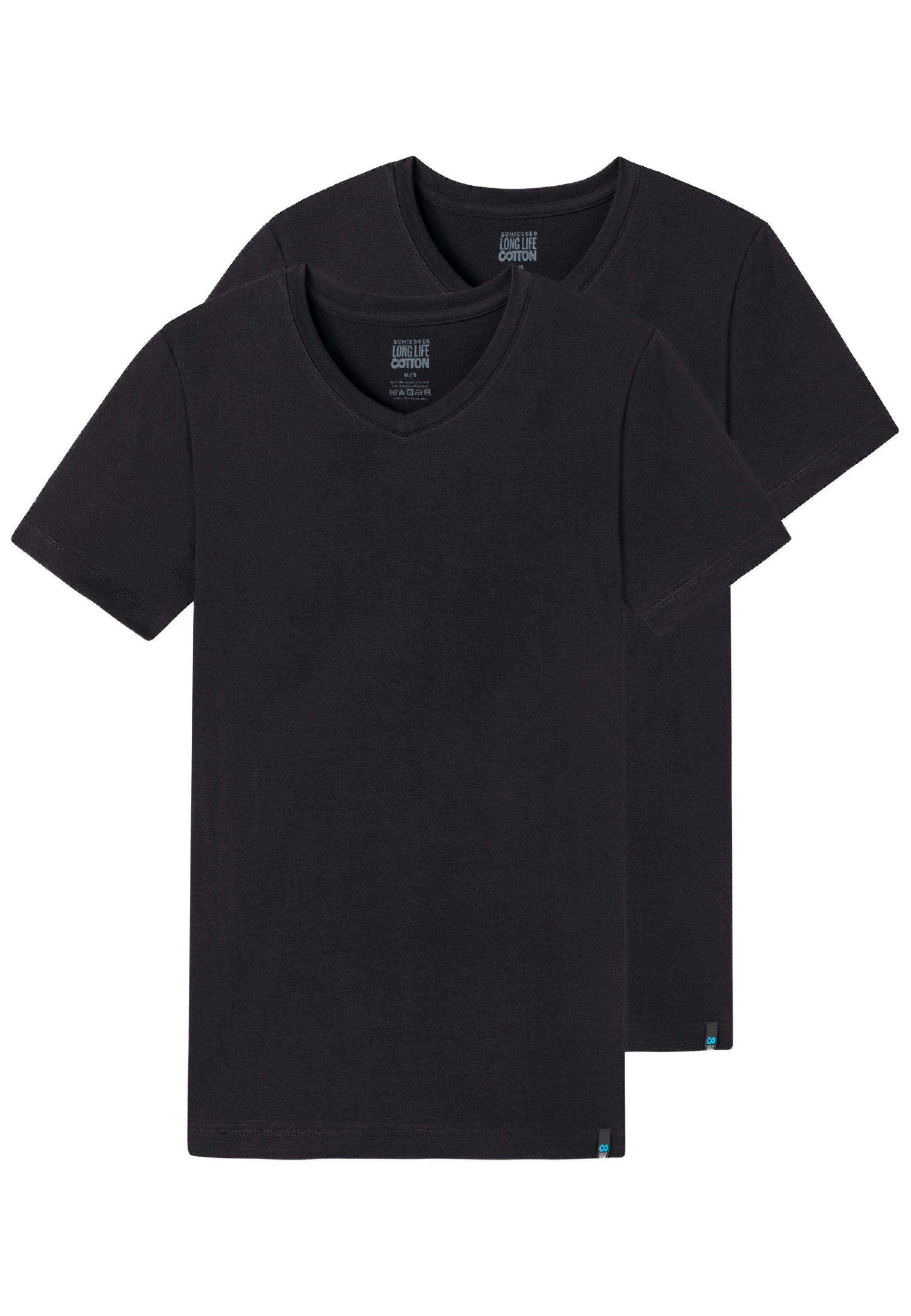 Schiesser Unterhemd 2er Pack Long Life Cotton (Spar-Set, 2-St) Unterhemd / Shirt Kurzarm - Baumwolle - Schwarz