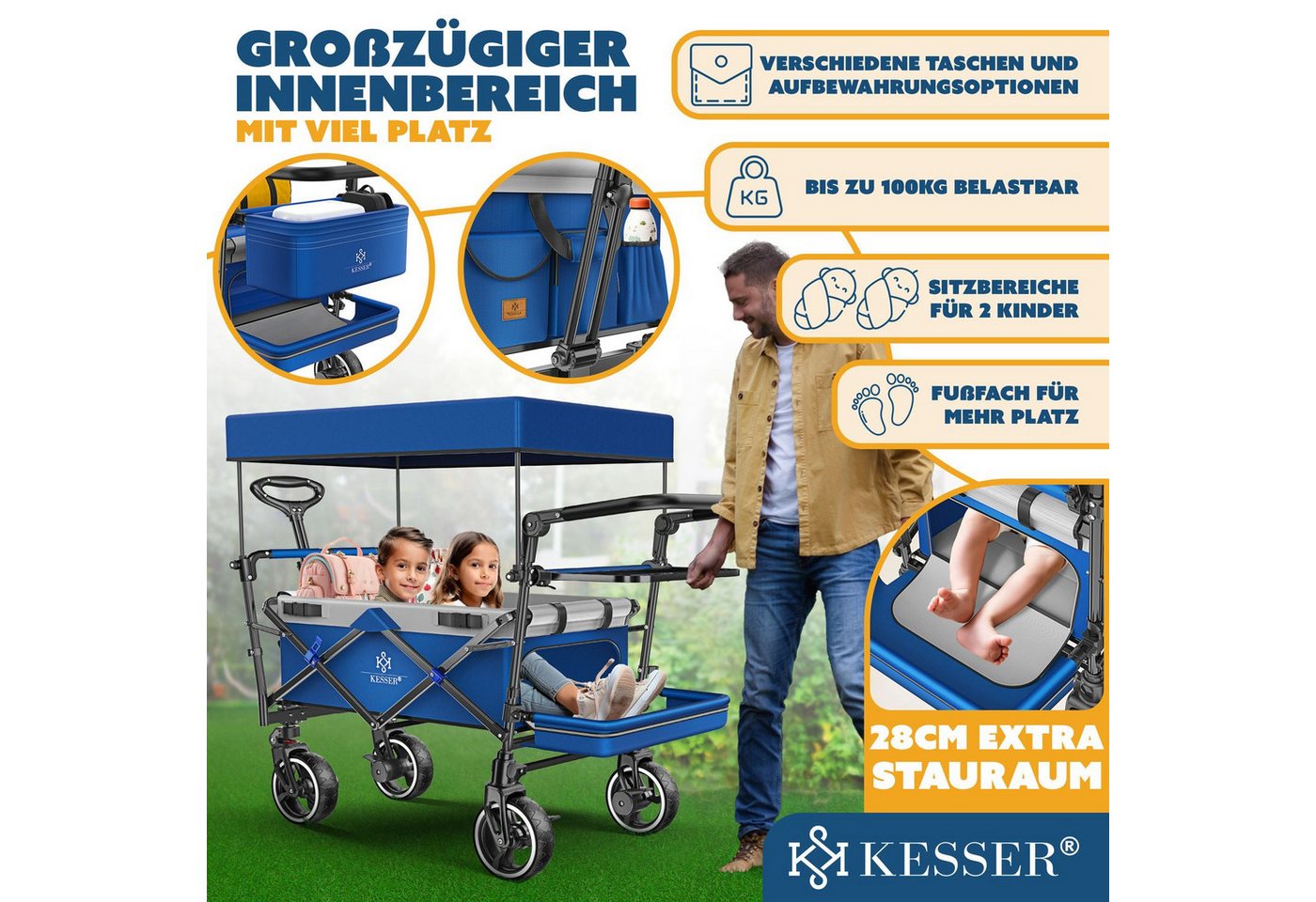 Thumbnail - KESSER Bollerwagen, Bollerwagen Faltbar GTS-9100 mit Dach Handwagen Transportwagen