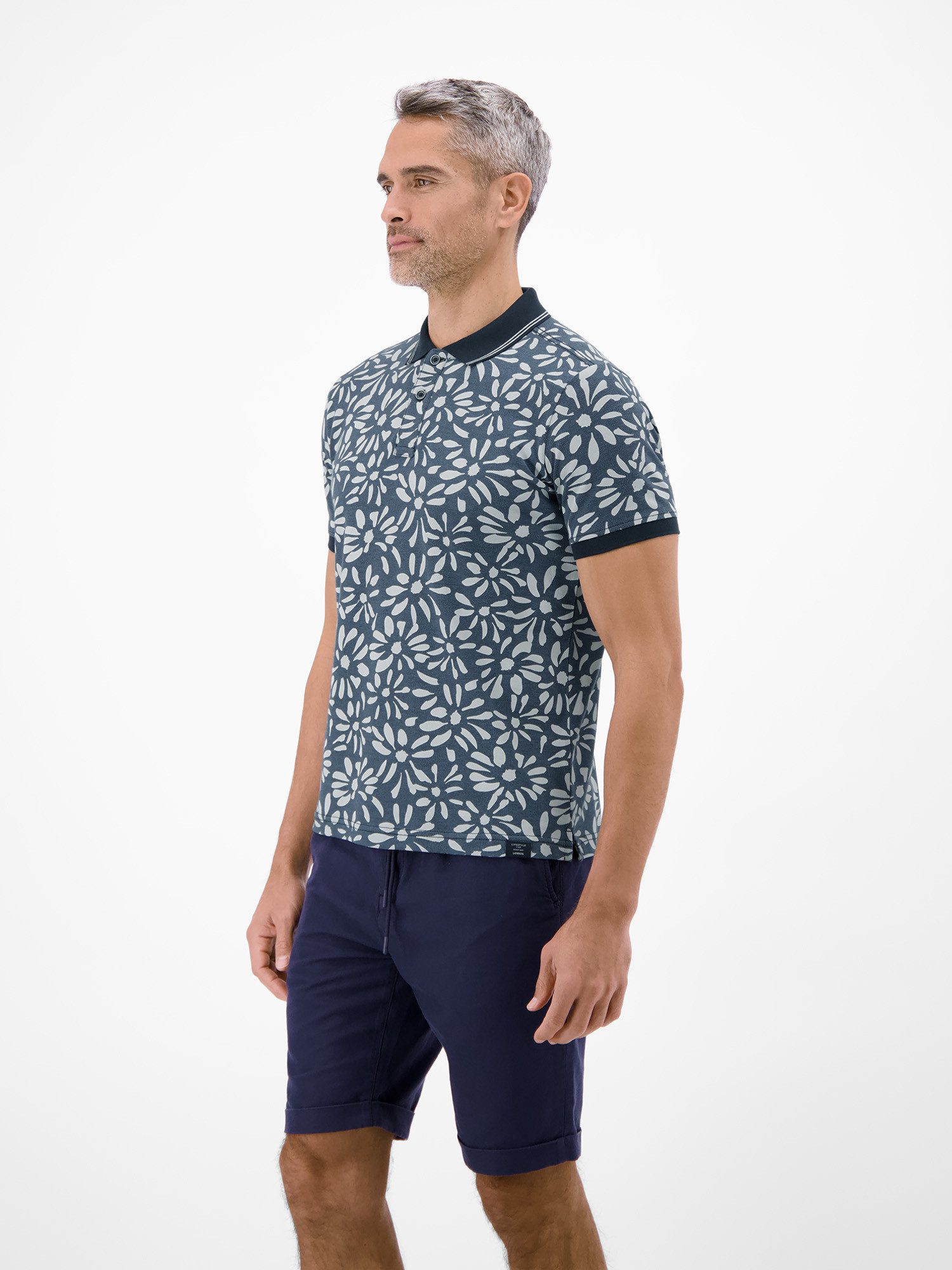 LERROS Poloshirt Poloshirt mit floralem All-over-Print, 2-Tone-Optik