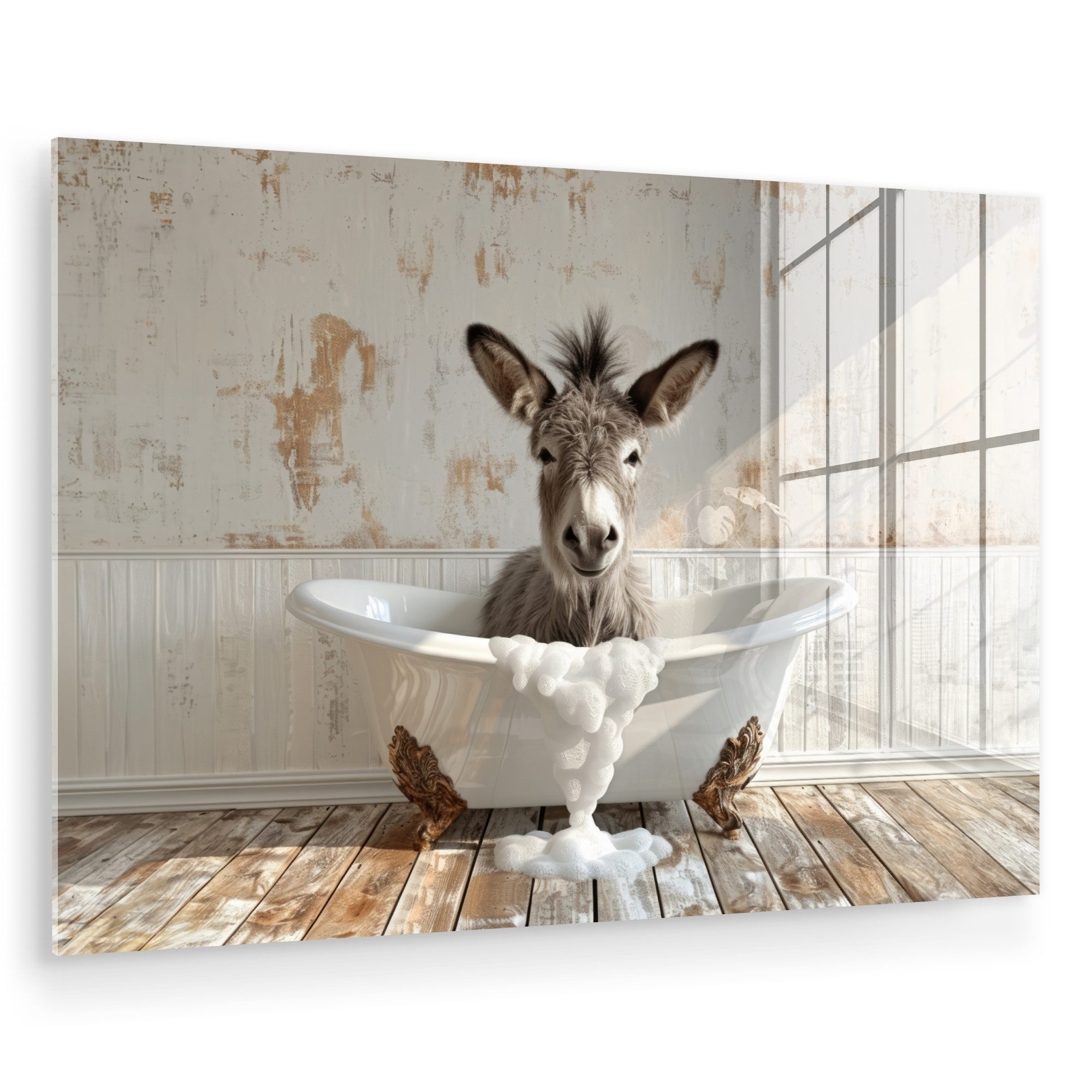 MuchoWow Acrylglasbild Esel - Tiere - Badewanne - Schaumstoff, Inkl. Aufhän günstig online kaufen