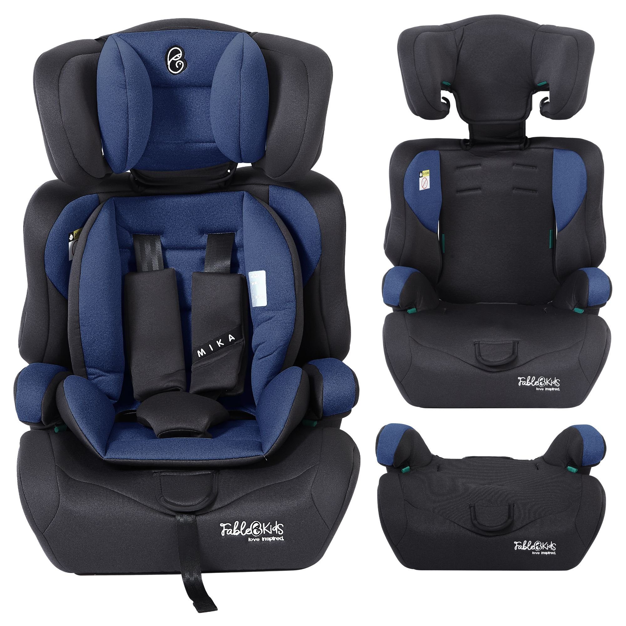 FableKids Autokindersitz Sitzerhöhung i-Size 76–150 cm, vorwärtsgerichtet, 3-Punkt-Gurt, ab: 15 Monaten, bis: 12 Jahre, Pflegeleicht: Bezug abnehmbar und waschbar