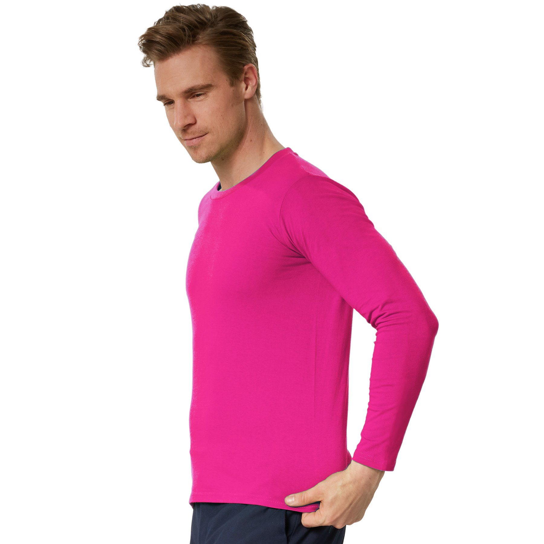 Männer pink dressforfun Longsleeve Langarm-Shirt Rundhals