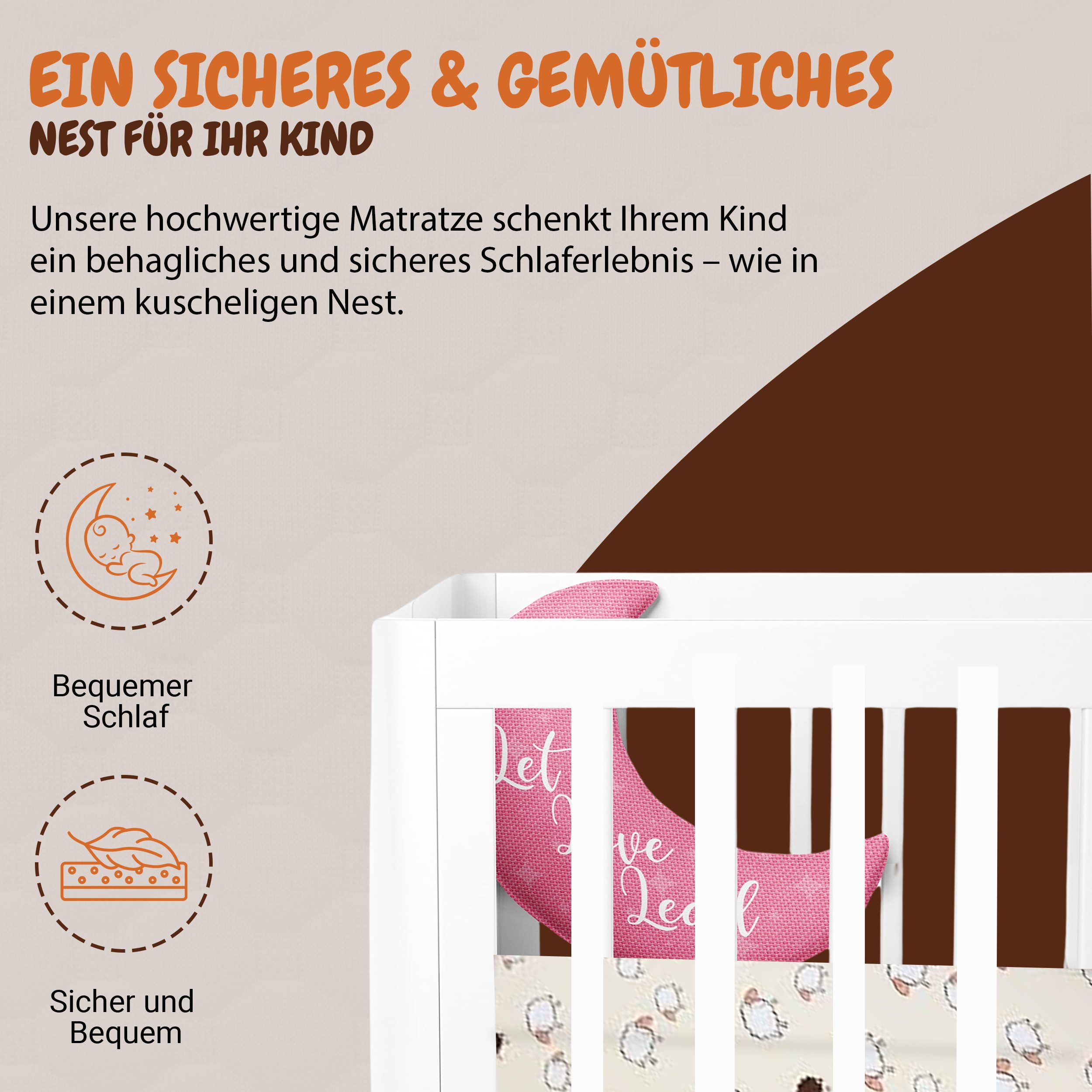 Kindermatratze Babymatratze mit Baumwollbezug, waschbar & rollbar–Allergikergeeignet, Best for Kids, 6 cm hoch, (Einzelartikel, 1 × Schaumkernmatratze), 60x120 cm, Bezug aus Baumwolle, Hergestellt in der EU