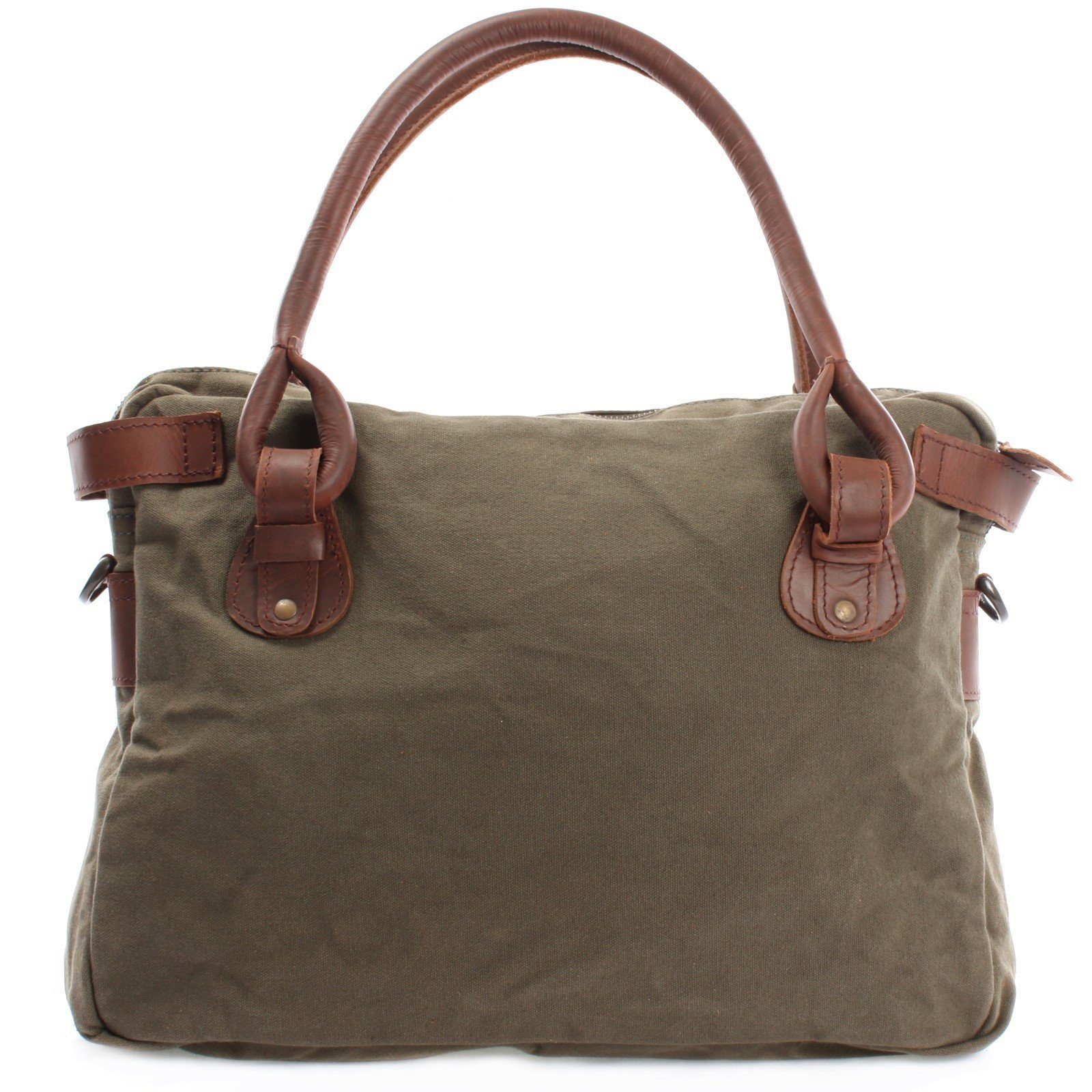 LECONI Schultertasche große Henkeltasche DIN A4 Damentasche Handtasche Leder Canvas LE0050, Canvas & Leder - Frontfach mit Magnetverschluss - 38×29×11 cm