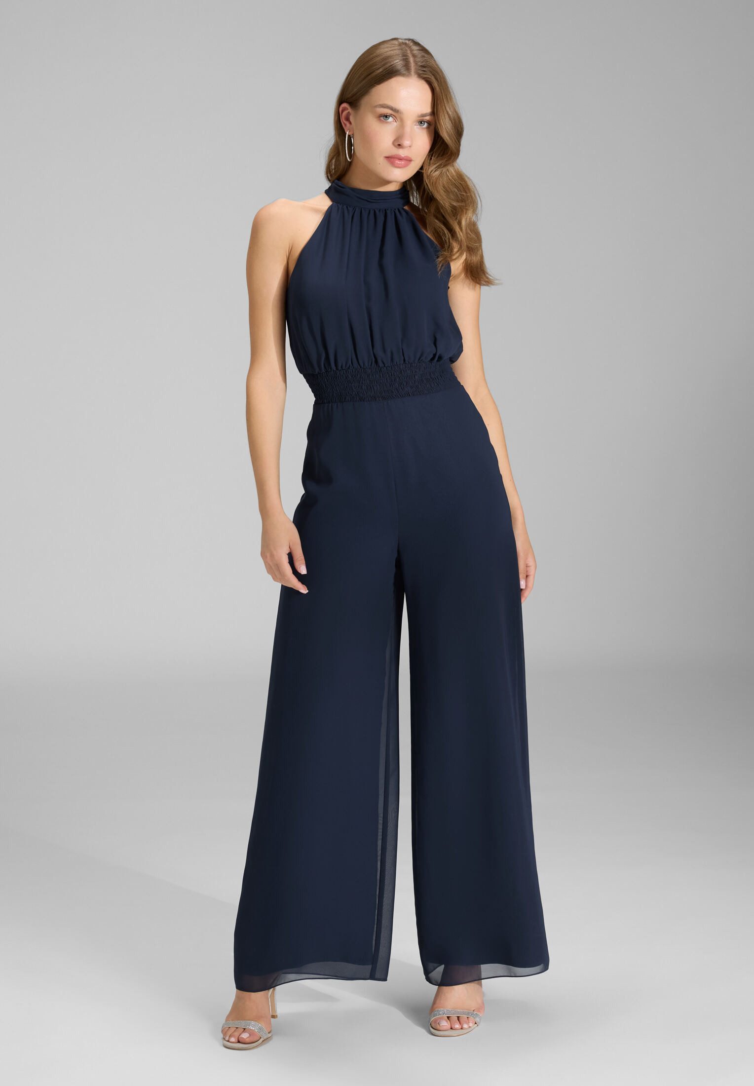 SWING Jumpsuit - Chiffon Jumpsuit mit Smokbund Oberteil in lockerer Passform