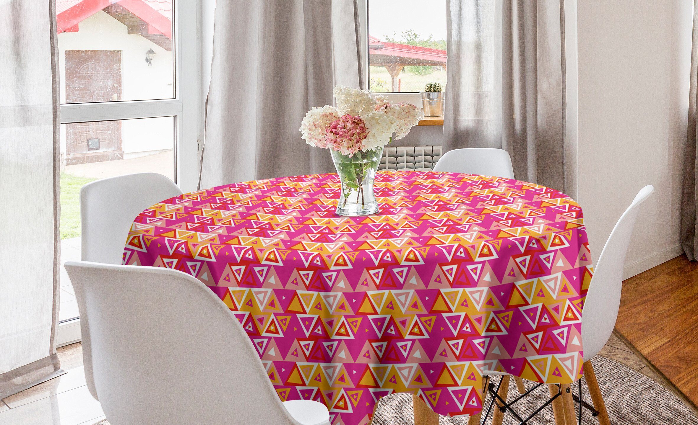 Tischdecke Esszimmer Zusammenfassung Dreieck-Muster Abdeckung Tischdecke für Kreis Dekoration, Küche Geometrisch Abakuhaus