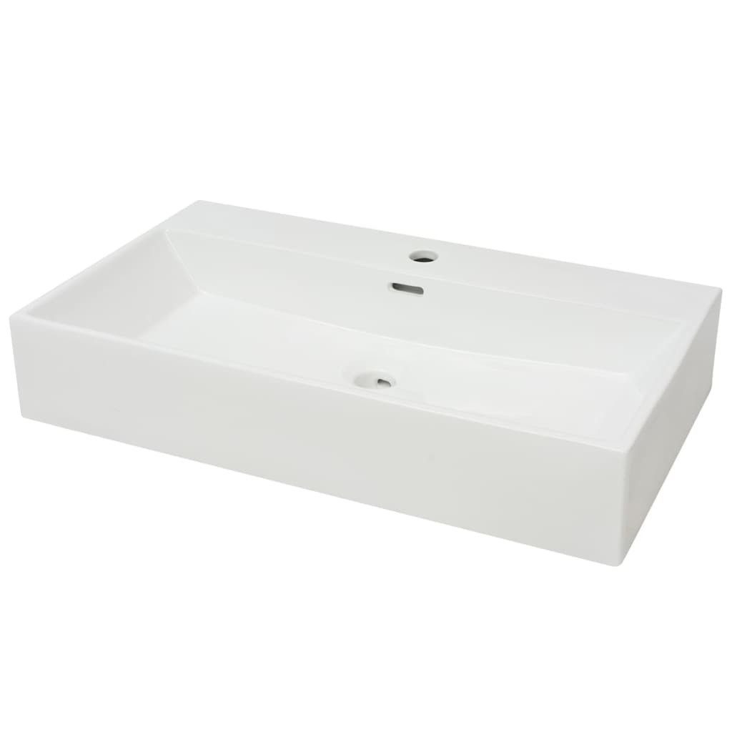 vidaXL Waschbecken Waschbecken mit Hahnloch Keramik Weiß 76x42,5x14,5 cm, Waschbecken mit Hahnloch Keramik Weiß Aufsatzwaschbecken Waschplatz