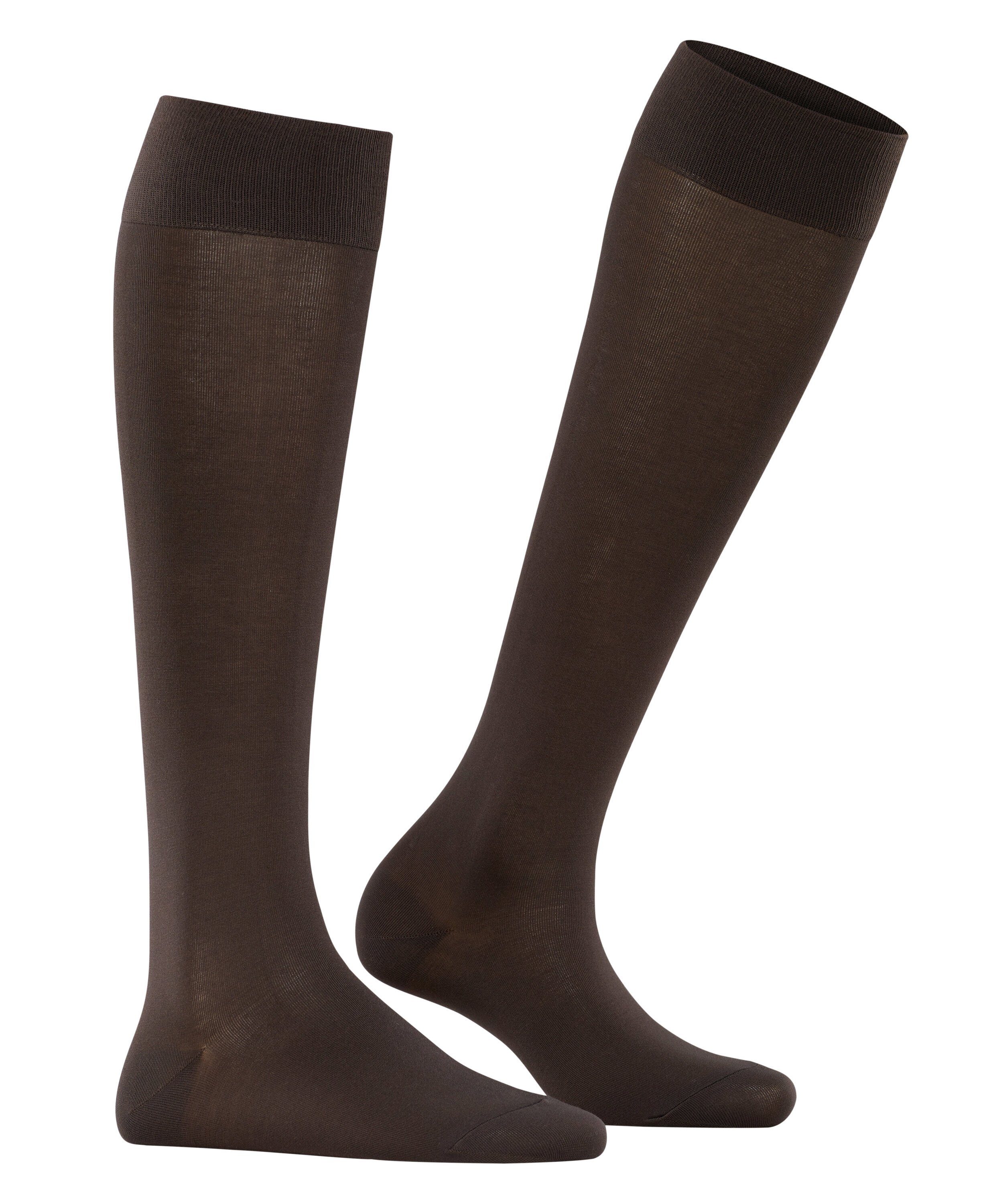 sehr brown (5233) dark Maschenbild FALKE mit Cotton Touch feinem (1-Paar) Kniestrümpfe