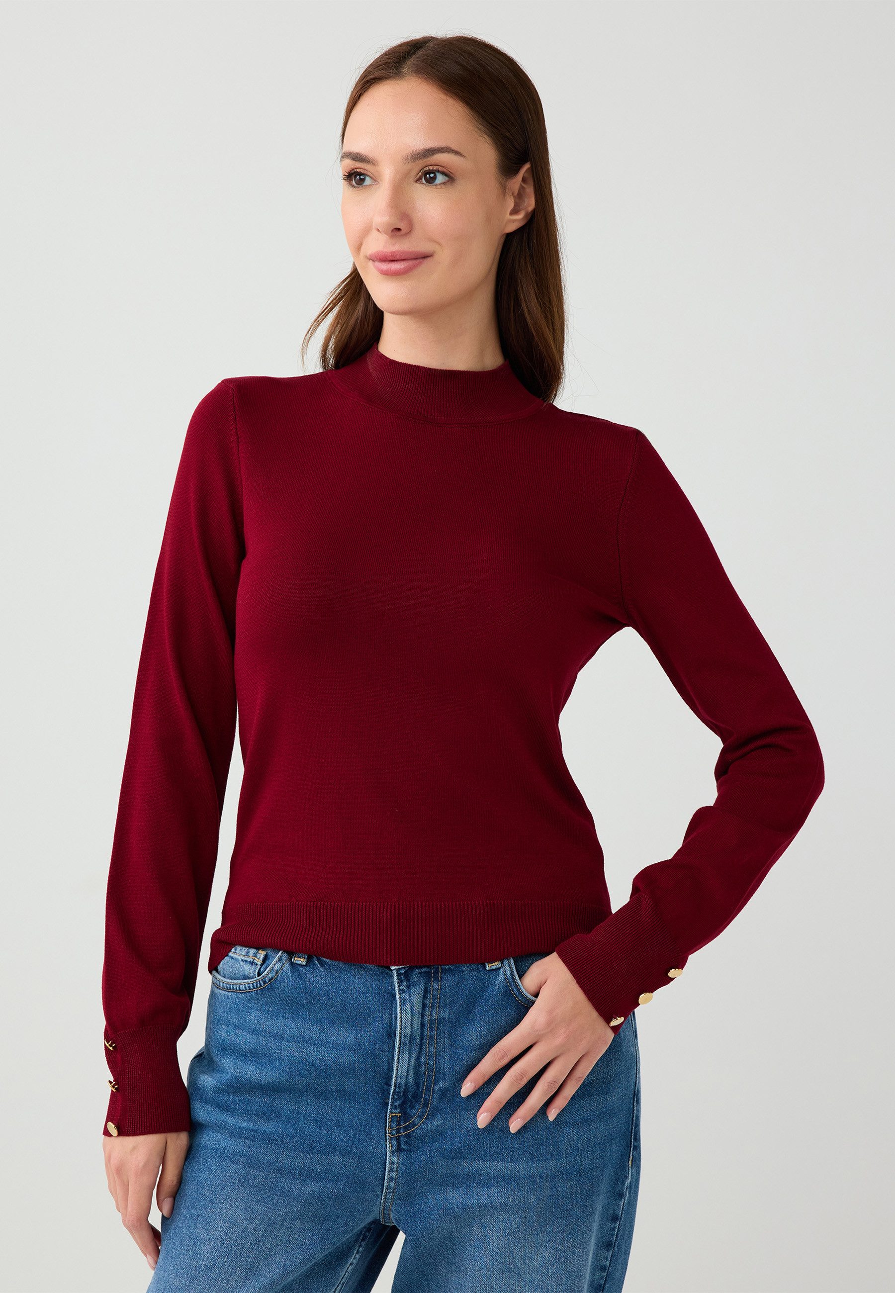 Strickpullover Burgunderfarbener Trikotpullover