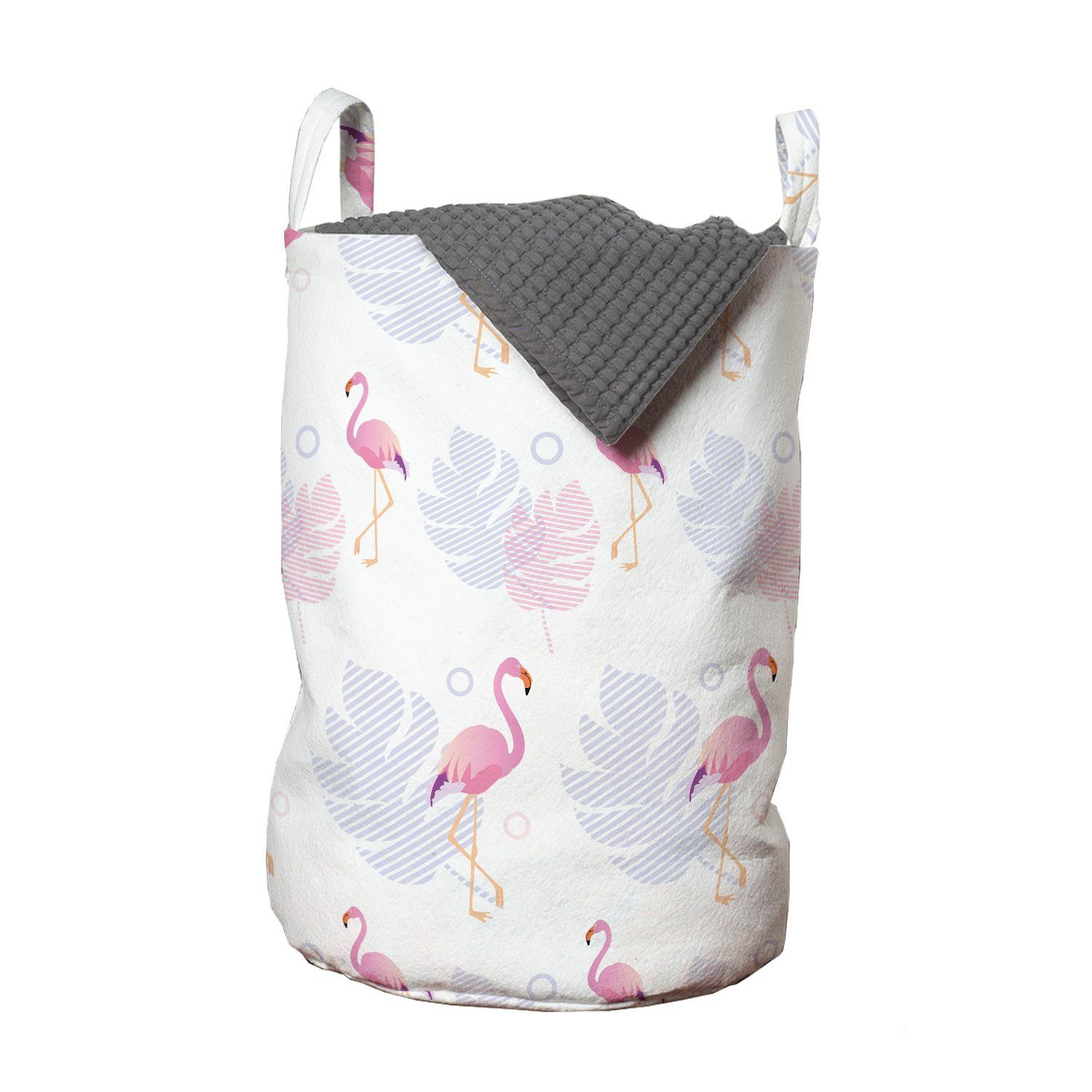 Abakuhaus Wäschesäckchen Wäschekorb mit Griffen Kordelzugverschluss für Waschsalons, hawaiisch Flamingos und Blätter Kunst