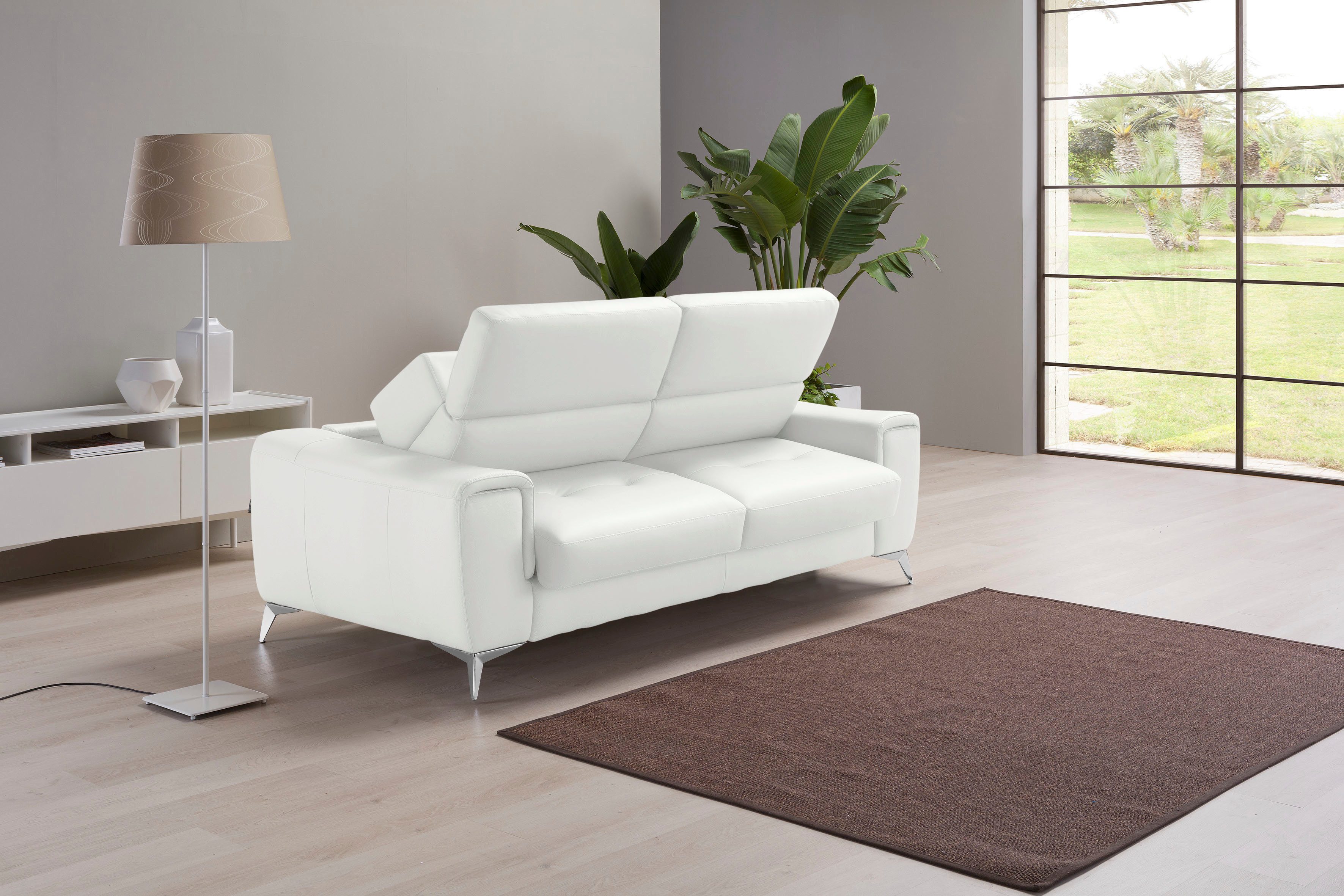 Egoitaliano Schlafsofa Francine Designsofa, Loungesofa mit Dauerschlaffunktion, Breite 233 cm, mit Bettfunktion, Leder BULL, weiß, Fußfarbe chrom