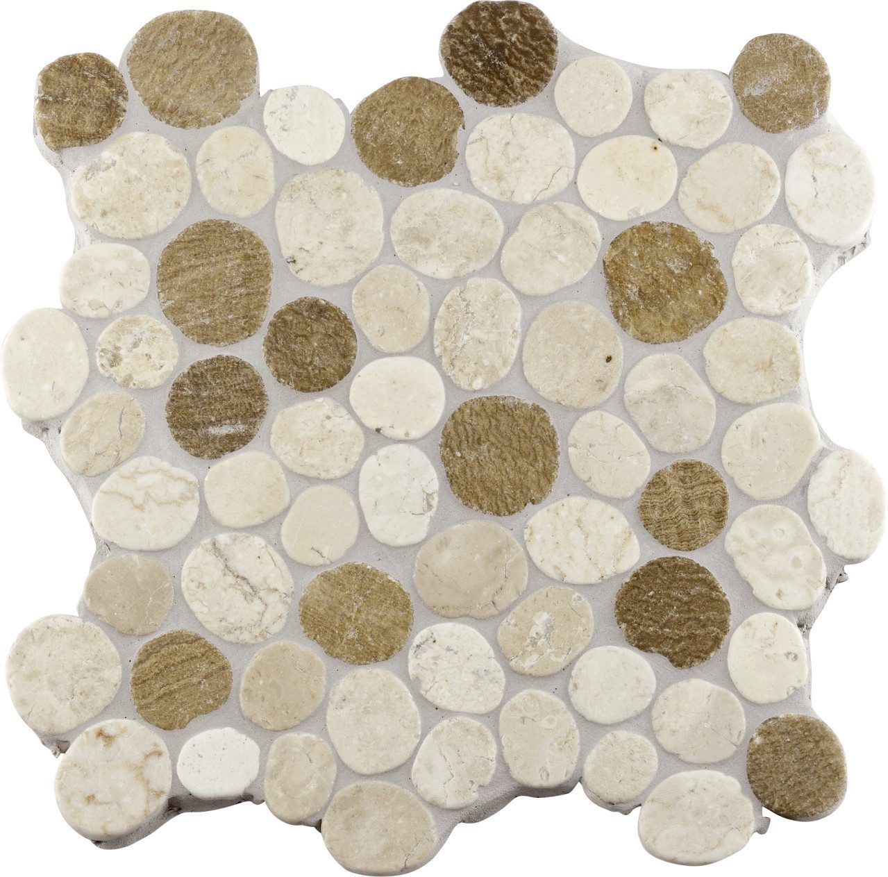 KNG Mosaikfliesen Mosaikfliese Marmor Kiesel 30 x 30 cm weiß-beige, Marmor, Beige