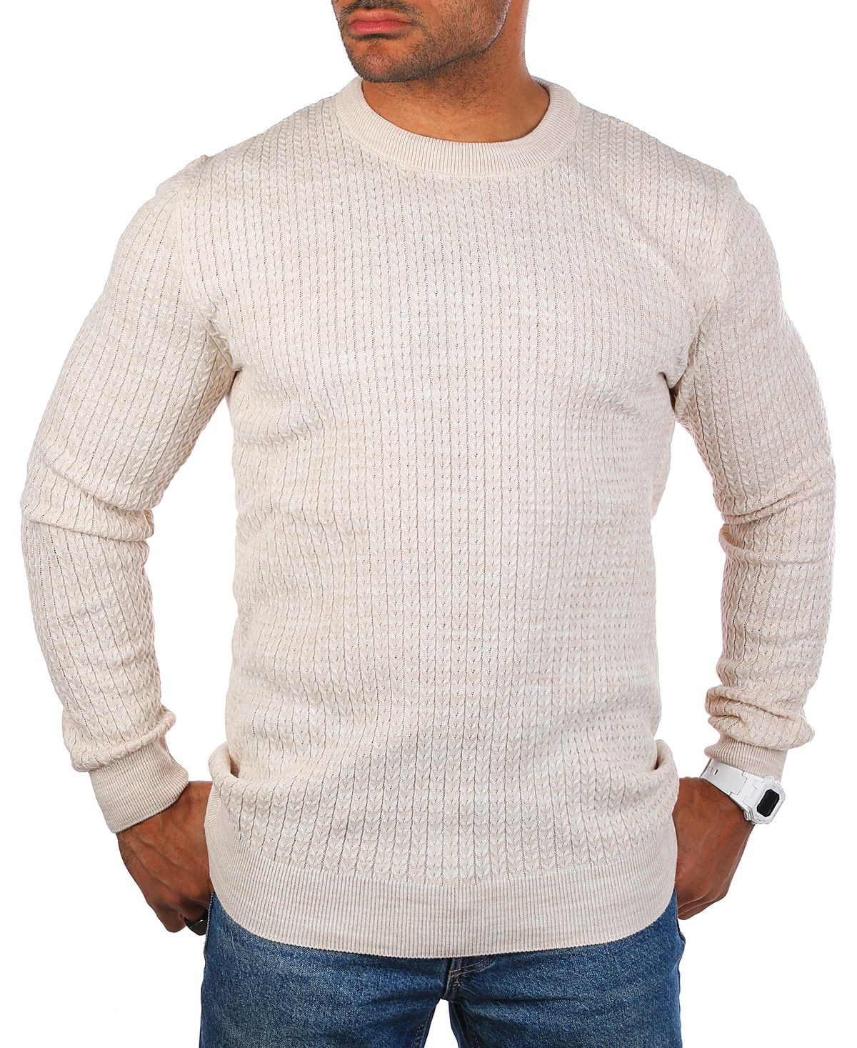CARISMA Strickpullover Herren leichter Feinstrick Karo Strickmuster einfarbig uni 7937