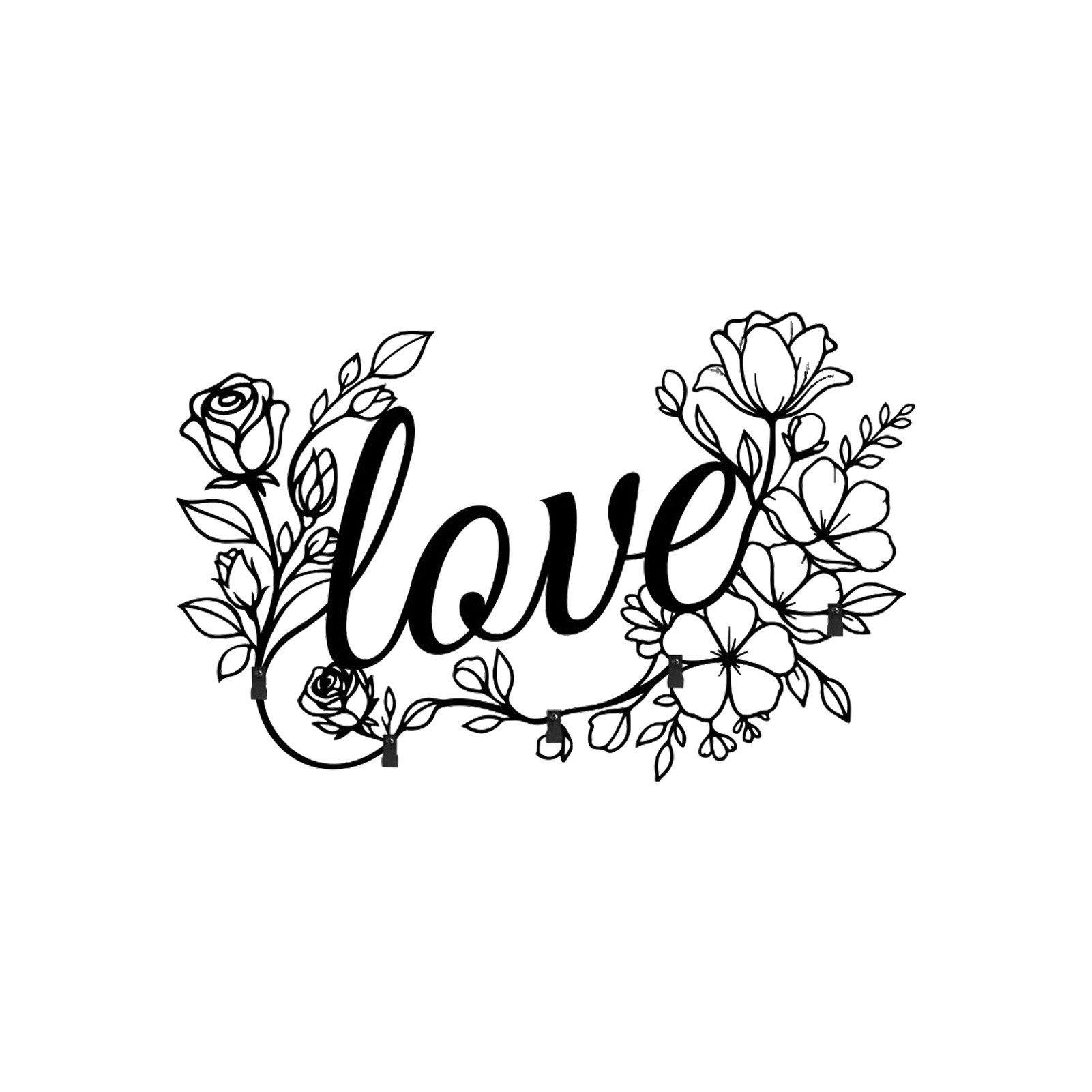Jumpeak Wanddekoobjekt “Love”– Wanddekoration mit Blumen-Buchstaben,Rosen, Liebe,Strichkunst, Metall, 4 Farben, 3 Größen, Wanddekoration für das Wohnzimmer,Romantik