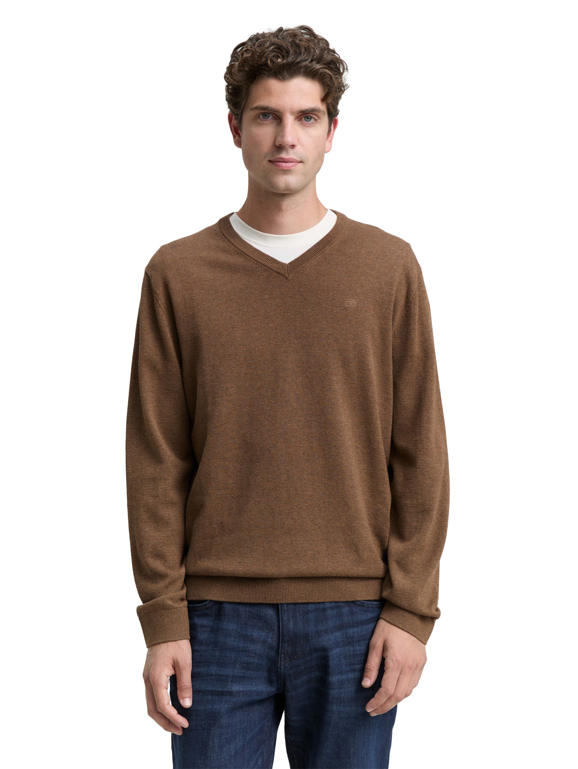 TOM TAILOR V-Ausschnitt-Pullover mit kleiner Logo-Stickerei