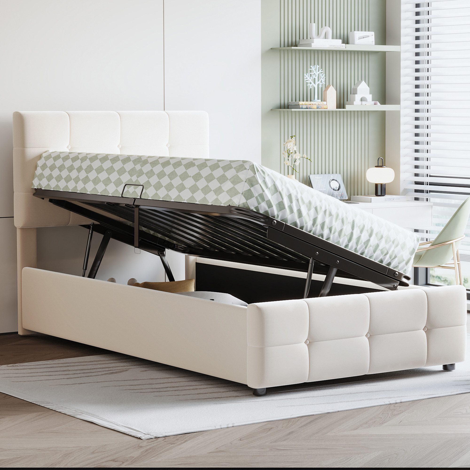 Flieks Polsterbett, Hydraulisches Stauraumbett Einzelbett Kinderbett 90x200 günstig online kaufen