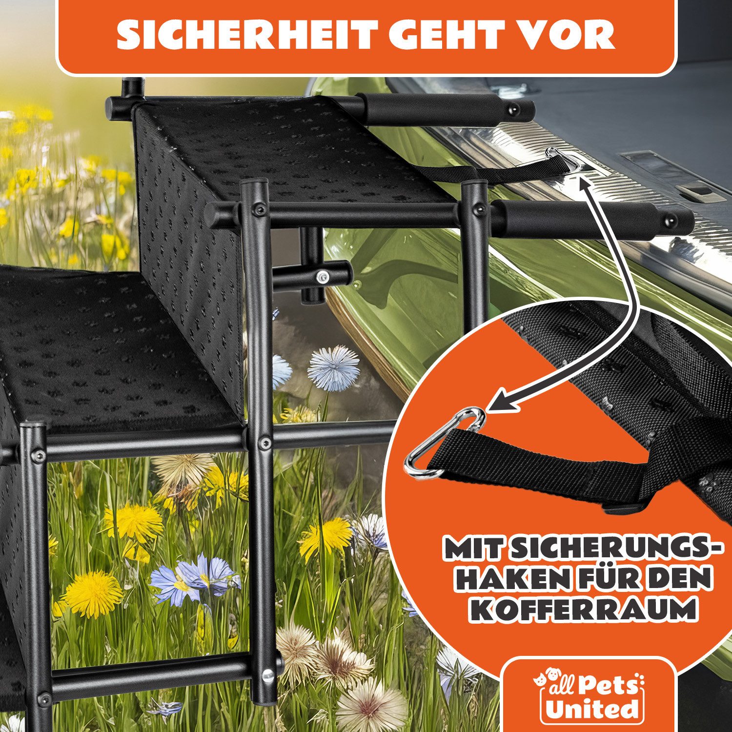 all Pets United Hunderampe klappbarer Hundetreppe (Einstiegshilfe für Kofferraum), für Große & Kleine Tiere