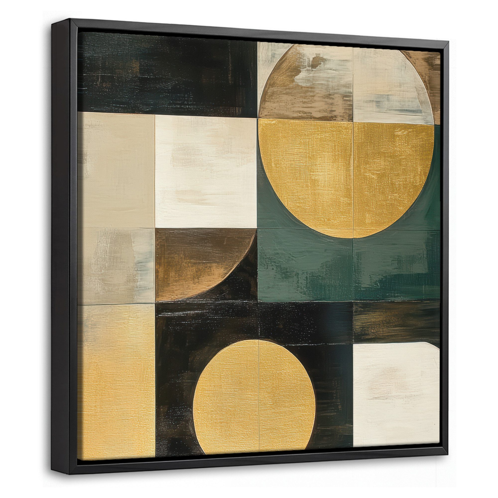 OneMillionCanvasses® Leinwandbild mit Rahmen - Abstrakt - Gold - Bronze - Formen - Geometrisch, Fotodruck (1 St), Leinwand Bilder Klein, Wand Dekoration Aesthetic 20x20cm