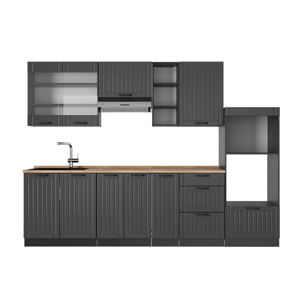 Vicco Küchenzeile Fame-Line, Dunkelgrau/Anthrazit, 280 cm, günstig online kaufen