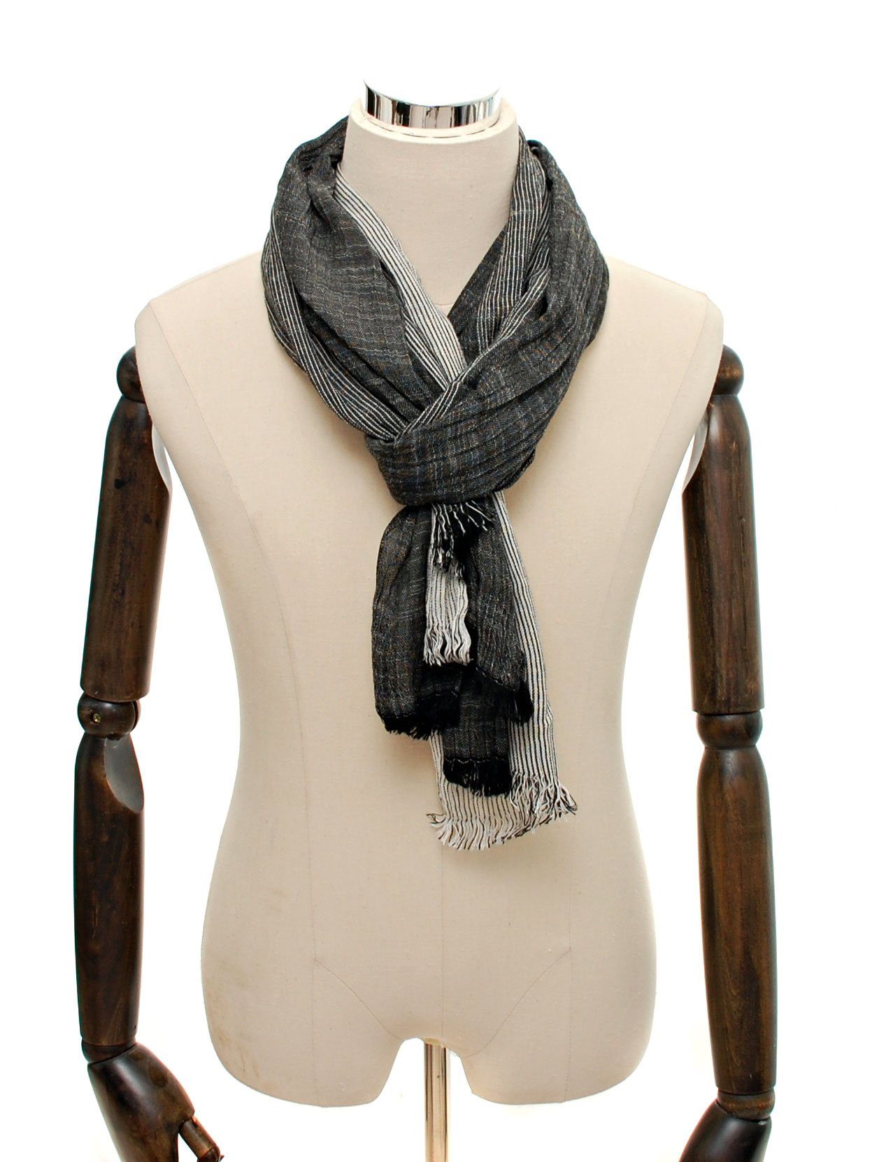 Bovari Modeschal Herren Schal – Baumwolle Viskose Mix – mehrfarbiger Streifen Schal, Ganzjahresschal – soft/weich