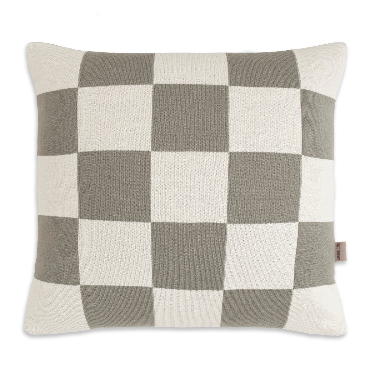 Knit Factory Dekokissen Caro Kissen Ecru Urban Green 50x50 cm Kariert, deko kissen wohnzimmer sofa wärme winter herbst Strick sale modern