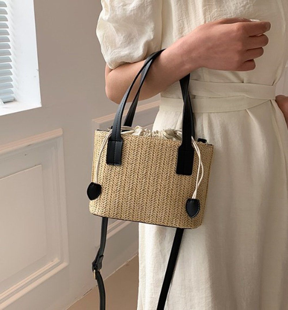 XDeer Korbtasche Korbtasche Strohtasche Damen,Schultertasche,Eimertasche Strandtasche, Sommer,Crossbody Tasche Top Griff Tasche Schultertasche Handtasche