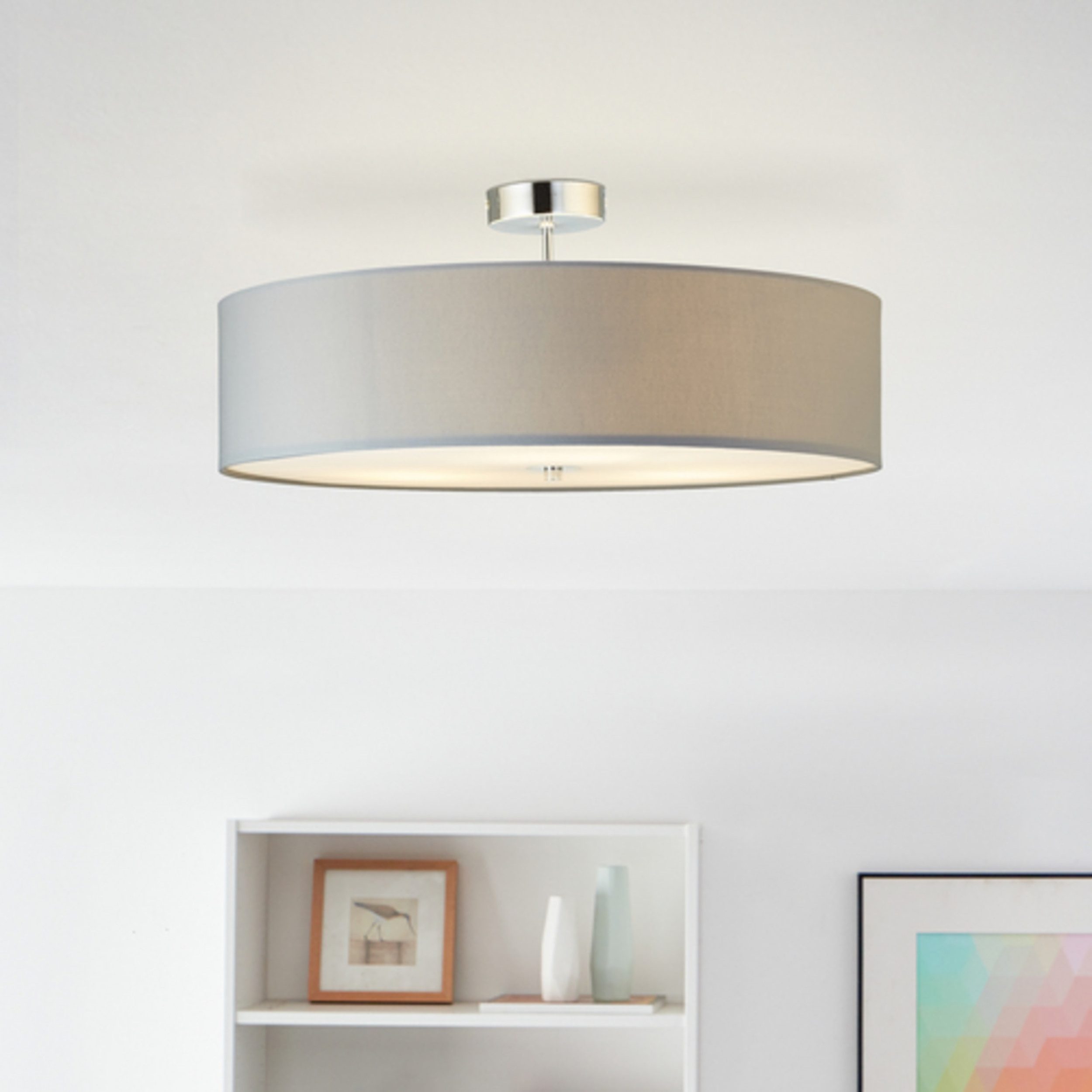 Lightbox Deckenleuchte, ohne Leuchtmittel, Deckenlampe schlichtem Stoffschirm - Metall/Textil - 60cm Durchmesser