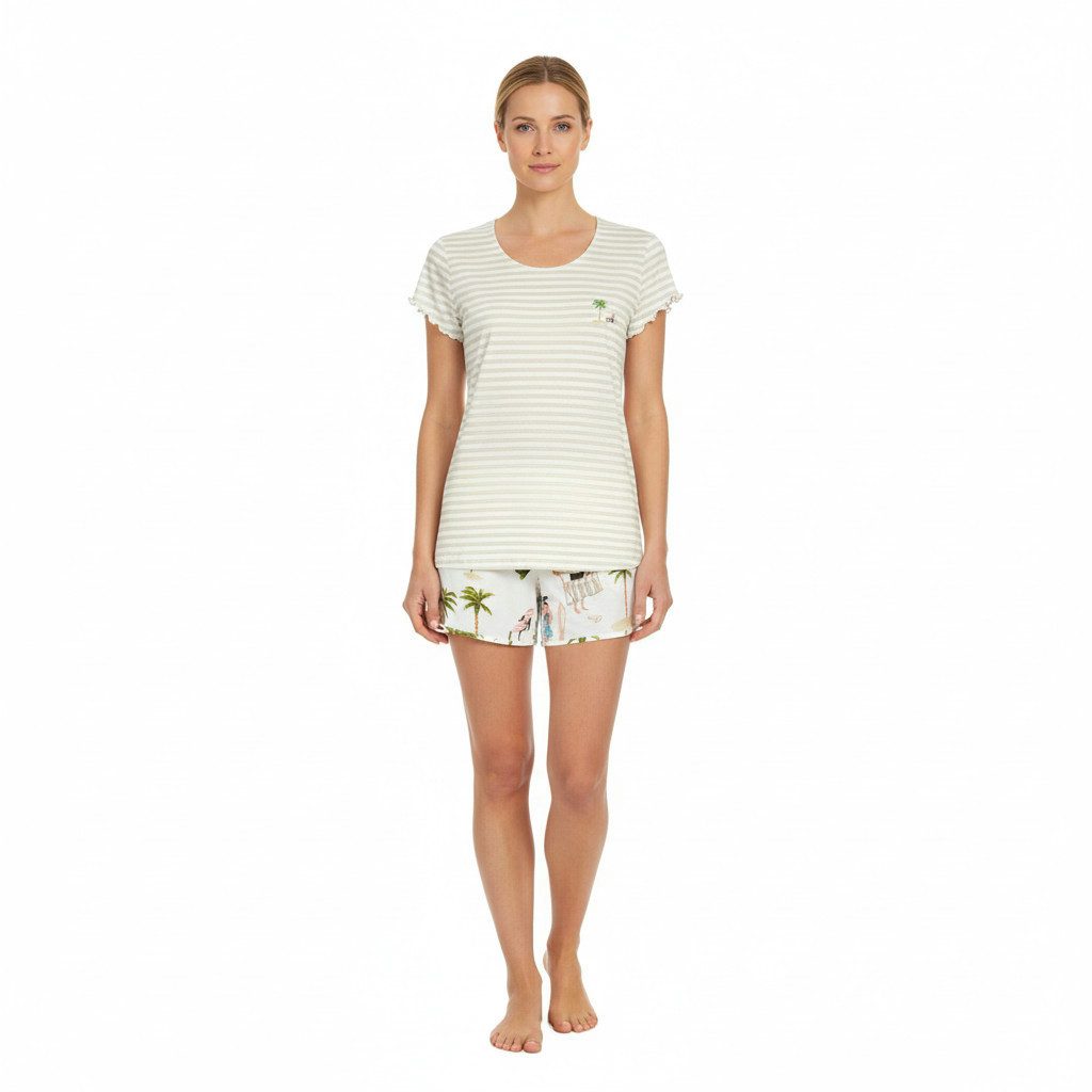 Ringella Shorty Kurzarm mit geringeltem Oberteil und Hose im Palmen-Dessin (2 tlg., Oberteil und Hose) 50% Baumwolle 50% Modal
