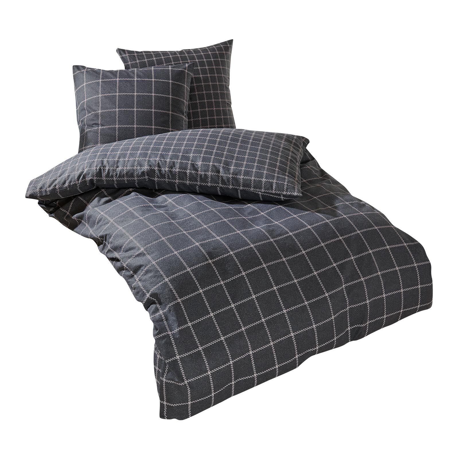 TRAUMSCHLAF Bettwäsche Oslo Graphit, Flanell, 2 teilig, hochwertige Flanell Qualität