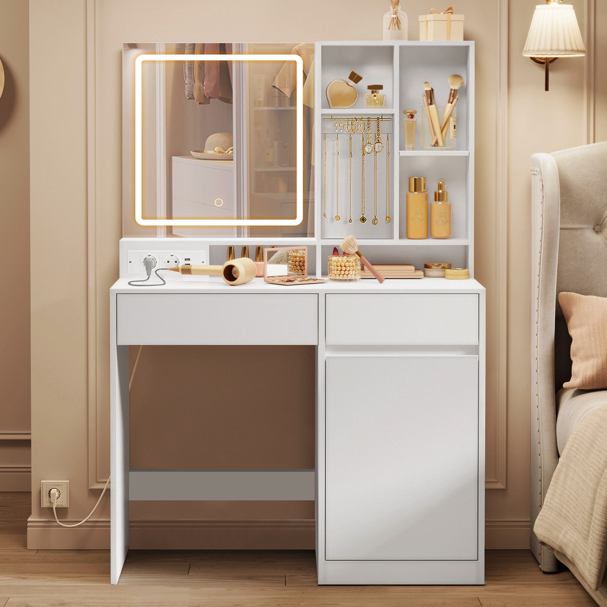 VASAGLE Schminktisch Frisiertisch (mit LED-Beleuchtung, Steckdosenleiste, F günstig online kaufen