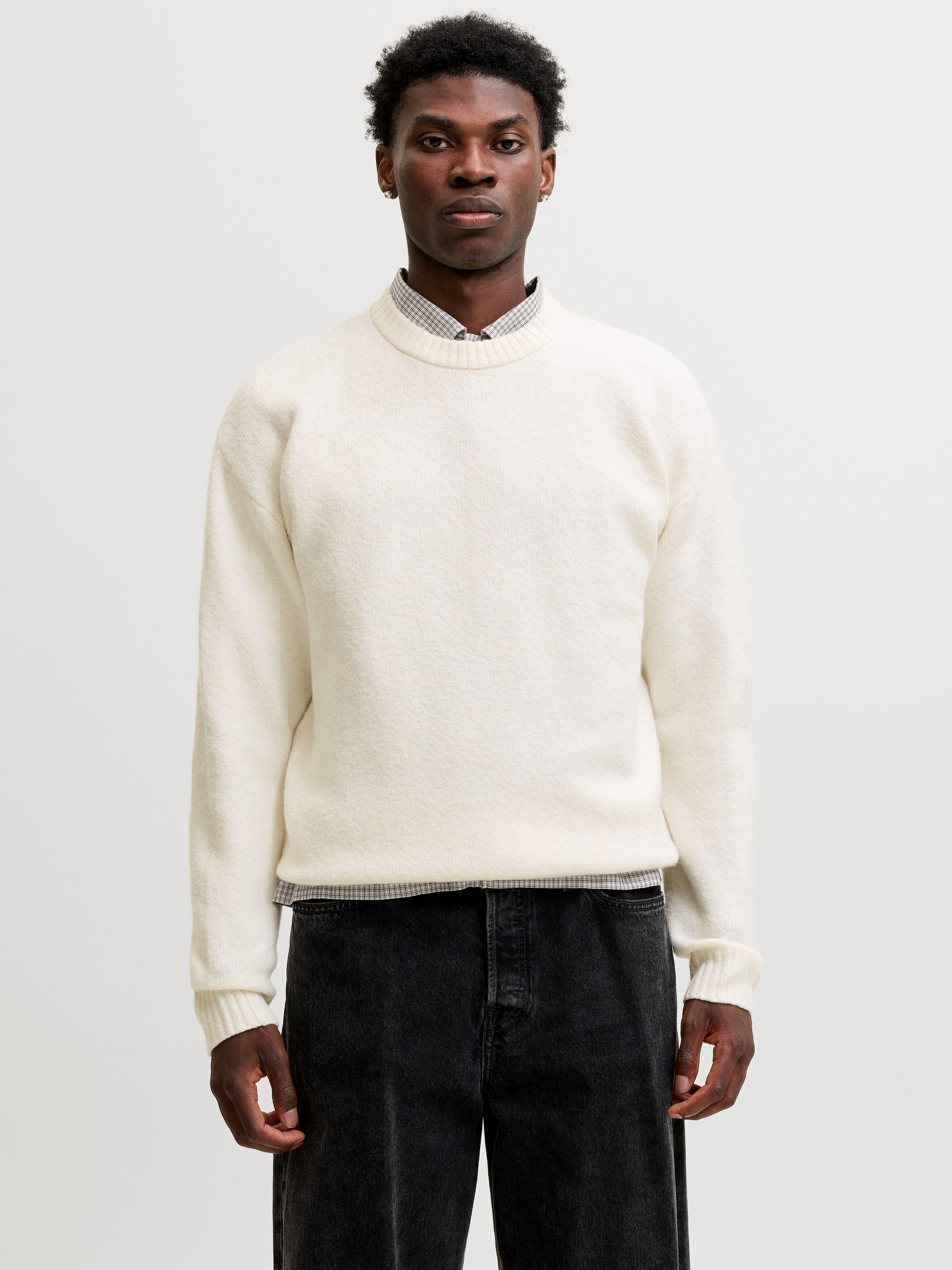Jack & Jones Rundhalspullover JJESOHO OLLIE KNIT CREW NECK SN Materialmix, relaxed fit