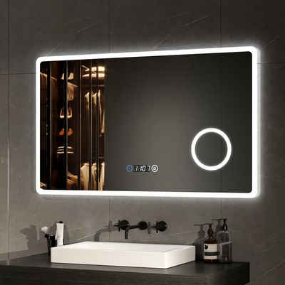 EMKE Badspiegel Badspiegel mit Beleuchtung LED Wandspiegel Badezimmerspiegel, mit Vergrößerung, Touchschalter, Kaltweißes Licht (Modell M)
