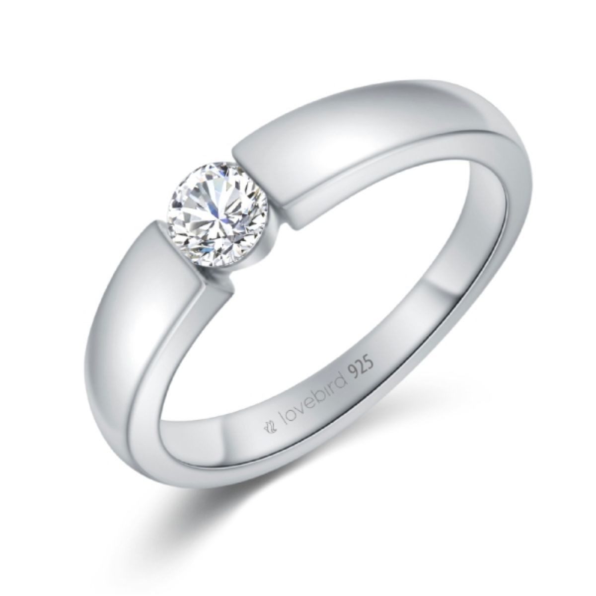 Lovebird Fingerring Damenring mit Zirkonia 101 Facetten Silber 925/000, Damen Silber Schmuck