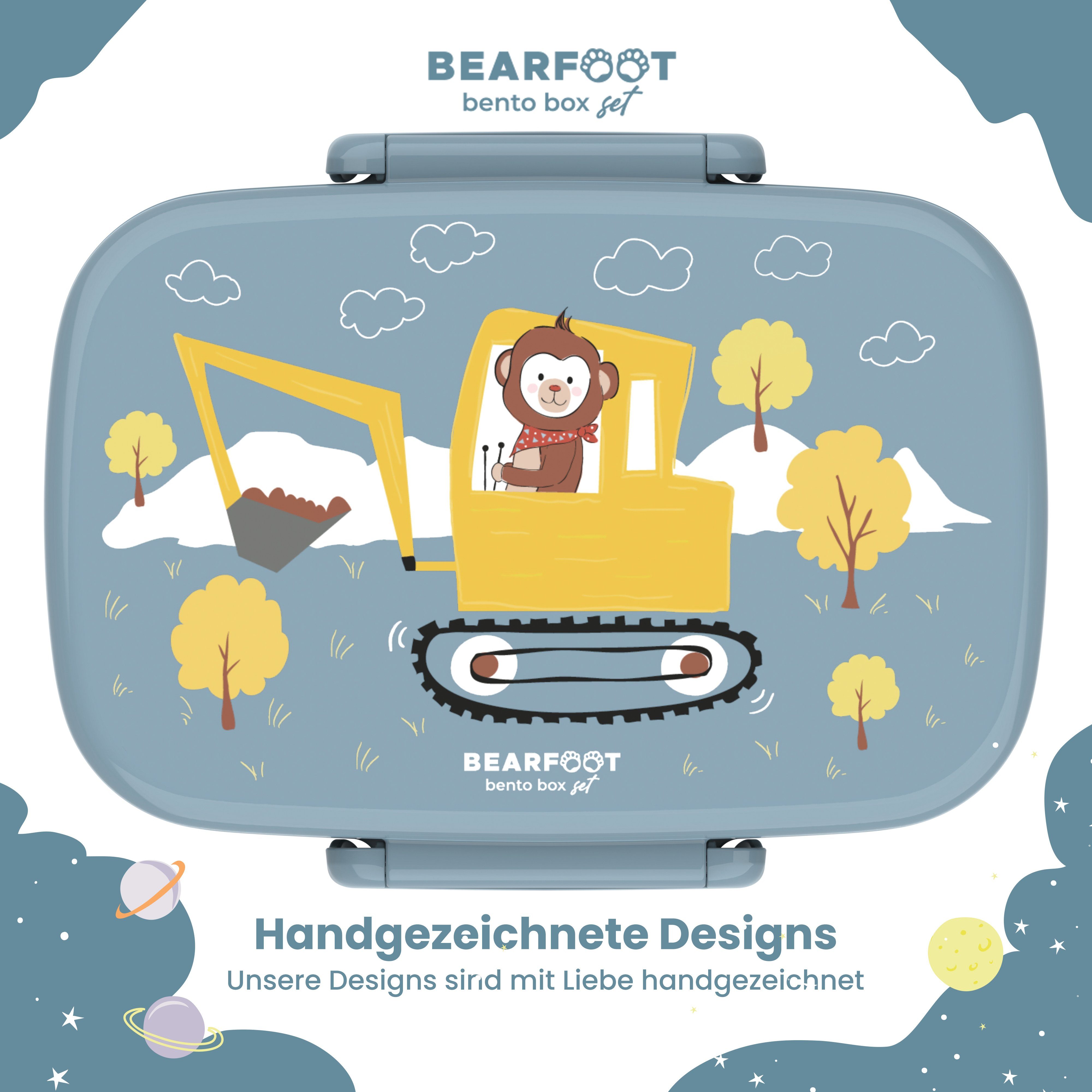 BEARFOOT Lunchbox Brotdose Kinder mit Fächern, leicht & auslaufsicher - Bagger, Kindergarten und Schule - Mädchen und Jungen, Vesperbox, Snackbox
