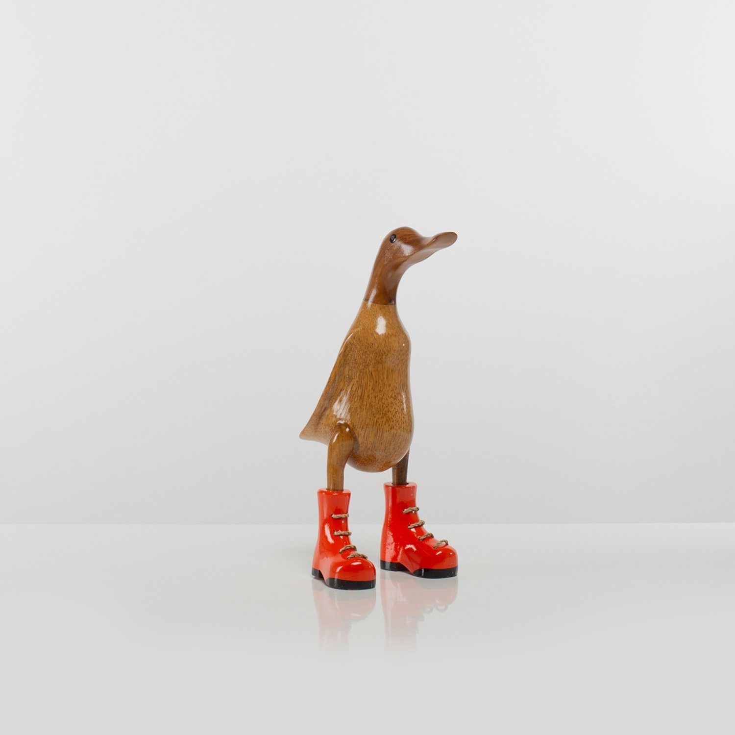 Rikmani Dekofigur Holzfigur Ente Stiefel - Handgefertigte Dekoration aus Holz Geschenk (3-er Set), 3 Holzarten orange