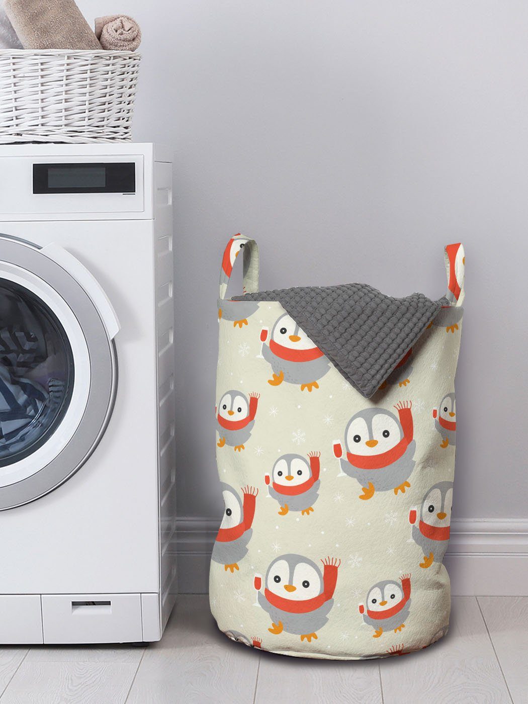 Schale Wäschesäckchen Abakuhaus mit mit Pinguin Kordelzugverschluss für Wäschekorb Baby-Tier Waschsalons, Griffen