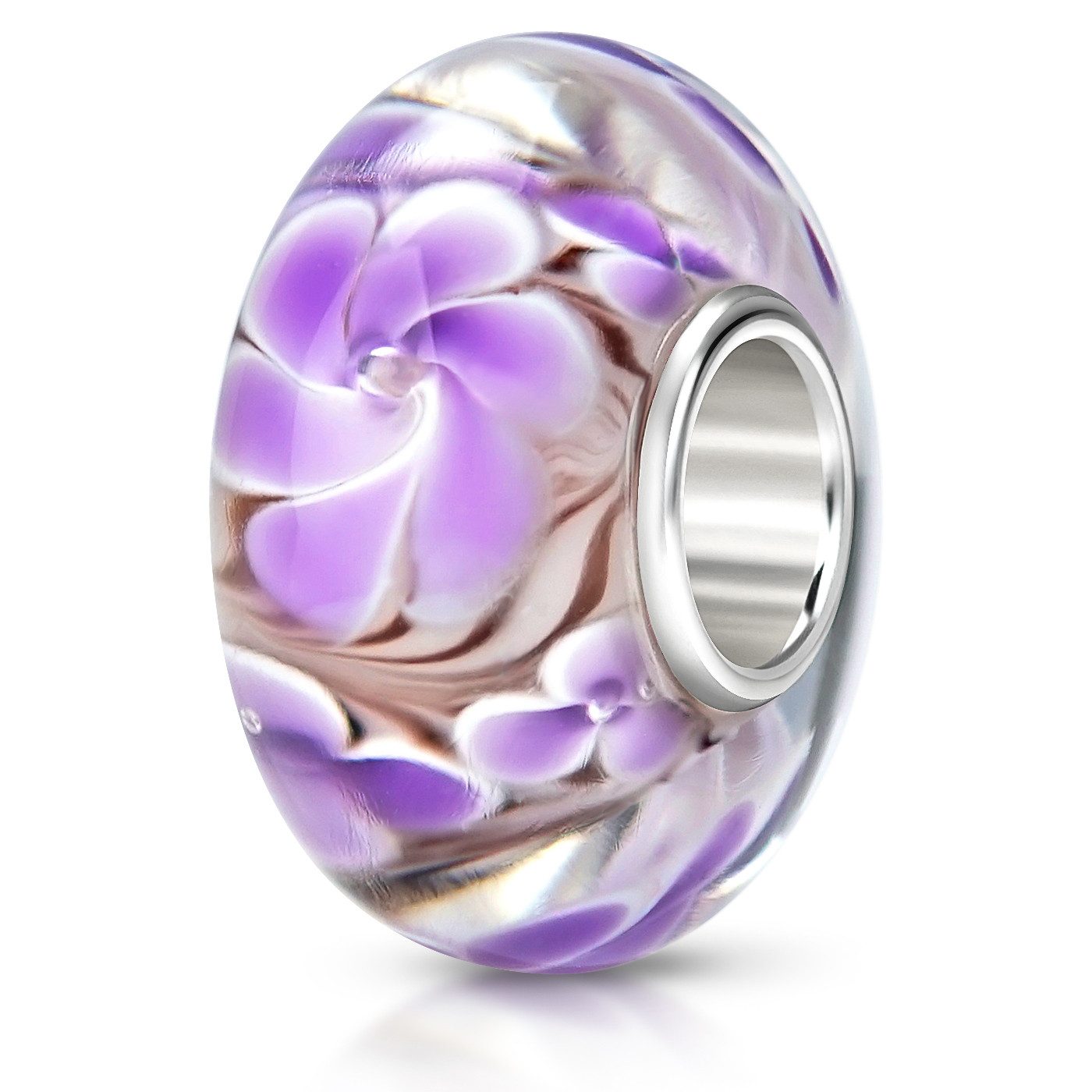 Materia Bead Blumen / Blüten Lila Violett Flieder 466, Hülse aus 925 Sterling Silber