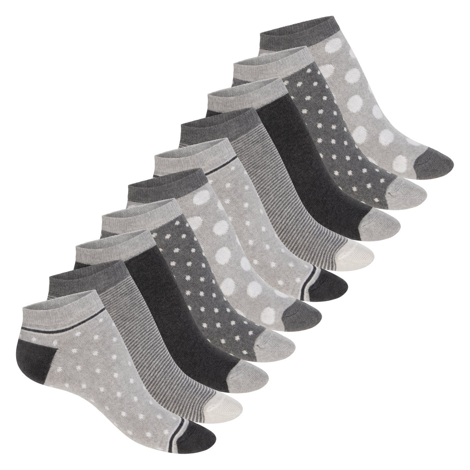 celodoro Sneakersocken Eco Sneaker Socken Damen (10 Paar), Kurzsocken aus Baumwolle Classic Grey