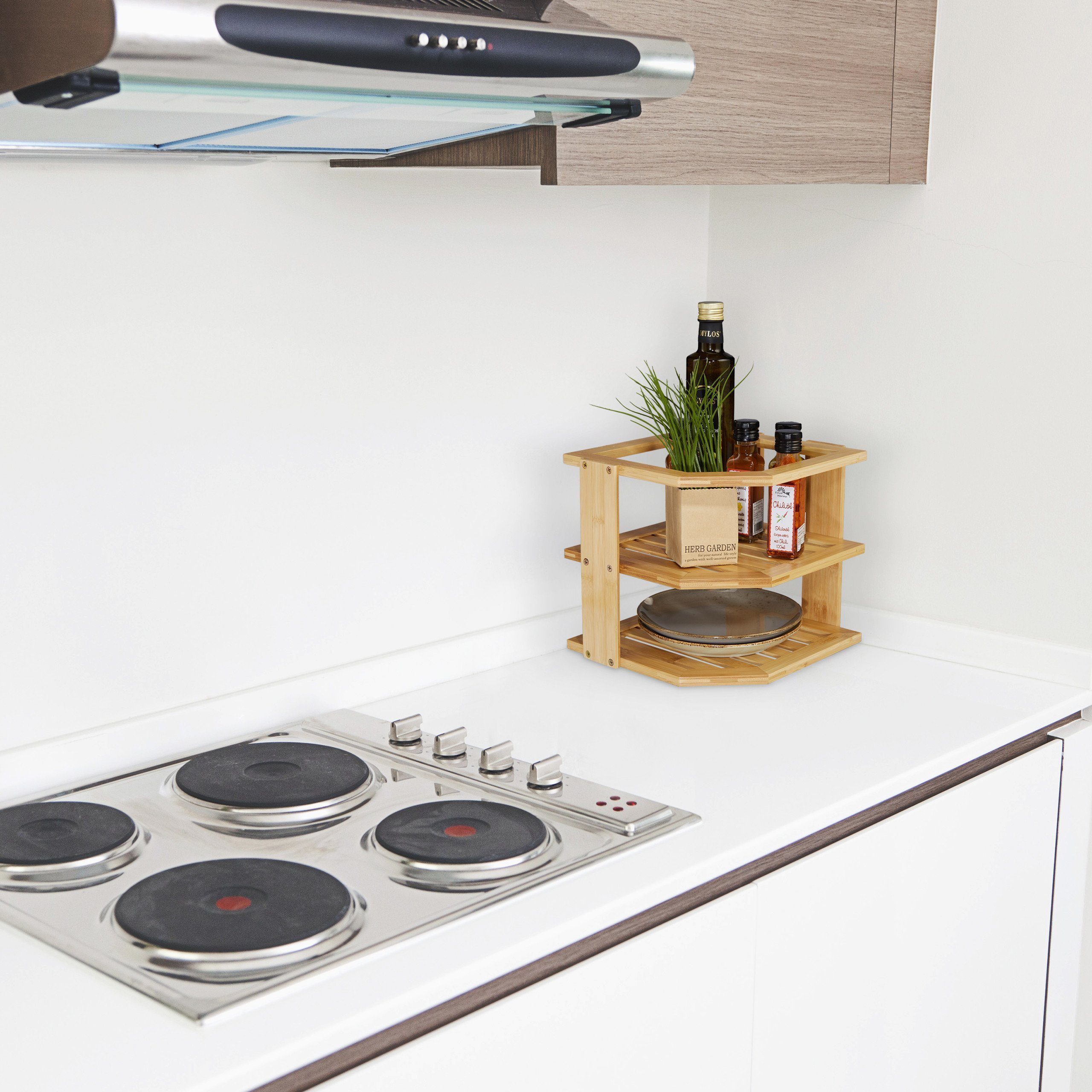 relaxdays Aufsatzregal Bambus Eckregal für die Küche günstig online kaufen