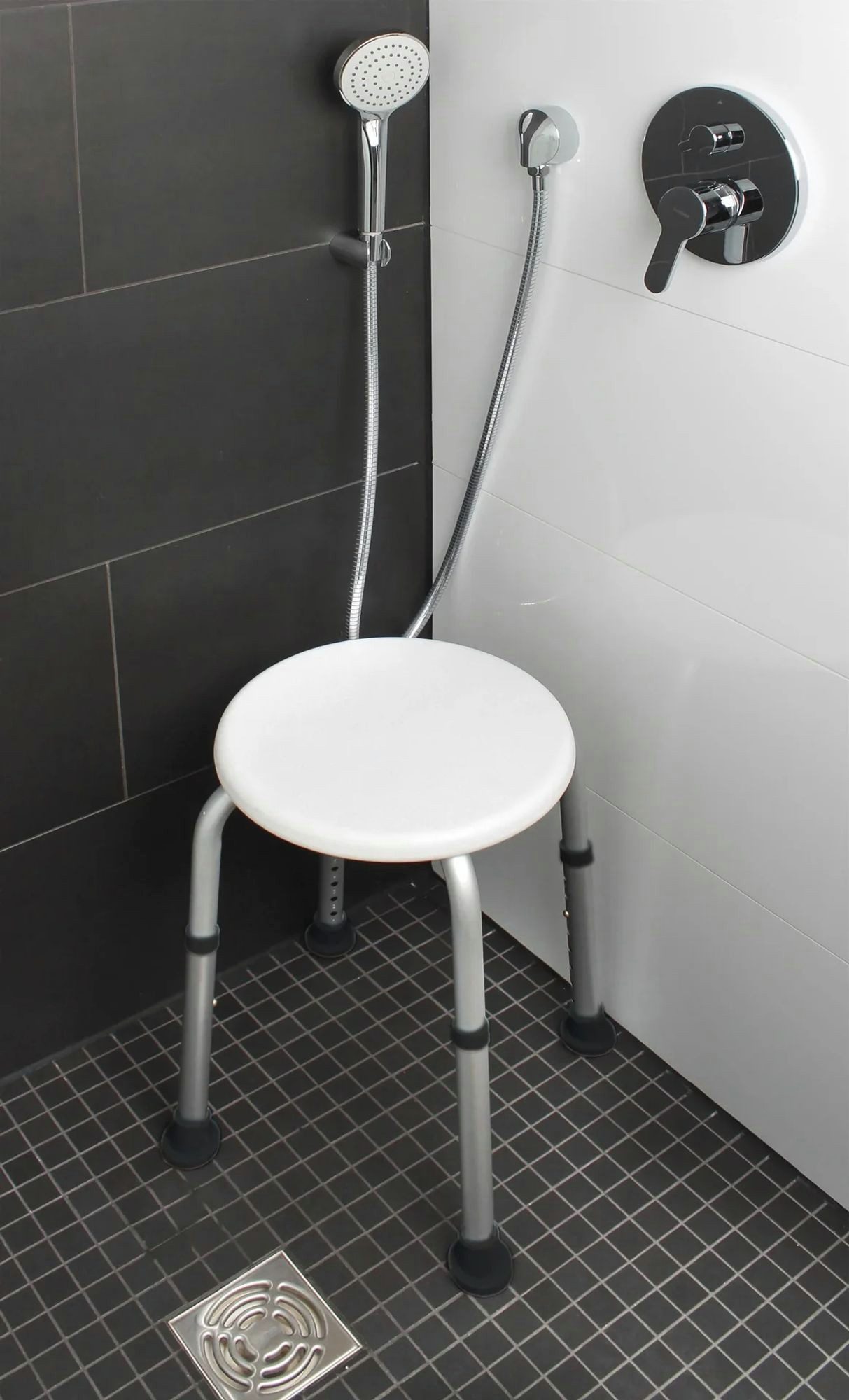 Westfalia Werkzeug Duschhocker Dusch-Hocker, höhenverstellbar, Weiß/ Silberfarben