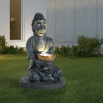 Globo LED Solarleuchte, LED-Leuchtmittel fest verbaut, Solarleuchte Buddha Gartendeko Feng Shui Buddha Solarlampe grau