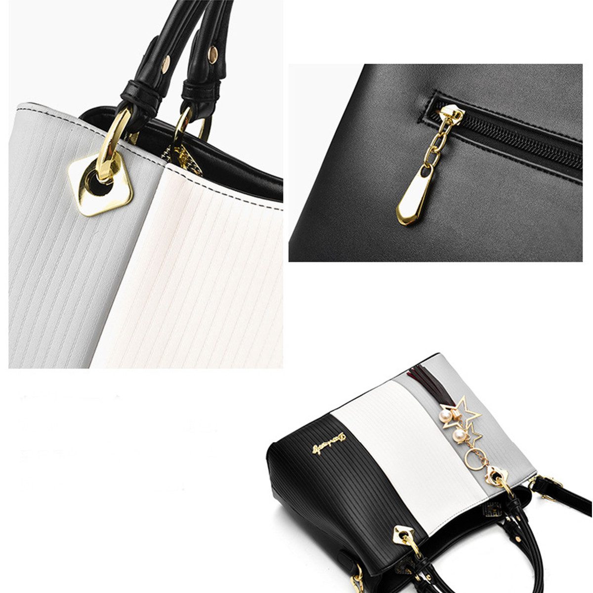 XDeer Shopper Damen Schultertasche Henkeltasche Stylish Verstellbarer Riemen, Große Tote Bag Patchwork Satchel Umhängetasche