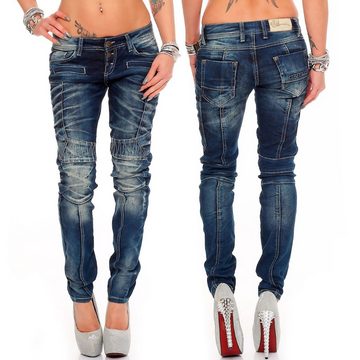 Cipo & Baxx Slim-fit-Jeans Low Waist Hose BA-WD255 Stonewashed im Biker Style mit Verzierungen