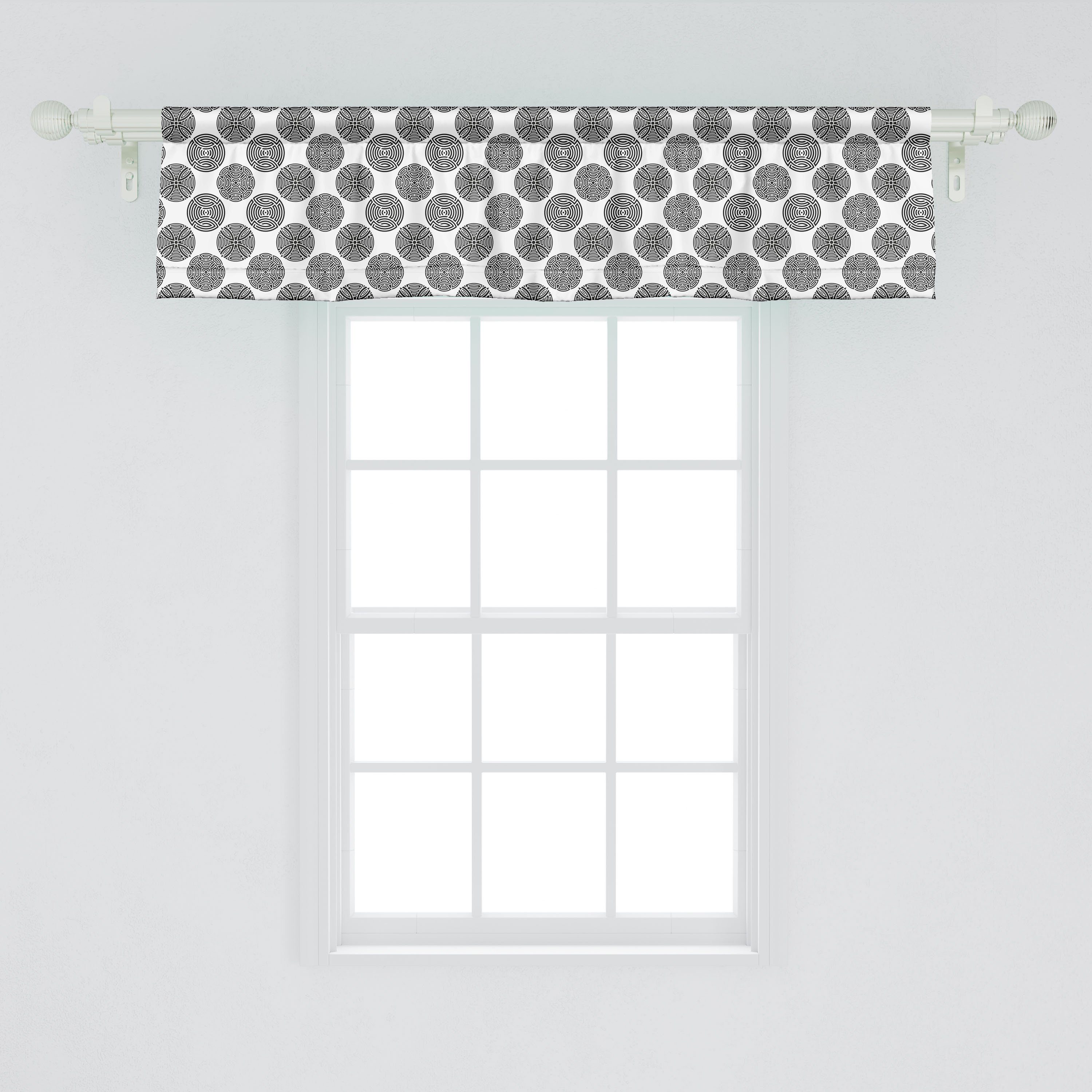 Schlafzimmer Abstrakt Kreative Labyrinth-Motiv Küche Volant Scheibengardine Vorhang Stangentasche, Microfaser, Dekor für Abakuhaus, mit Runden