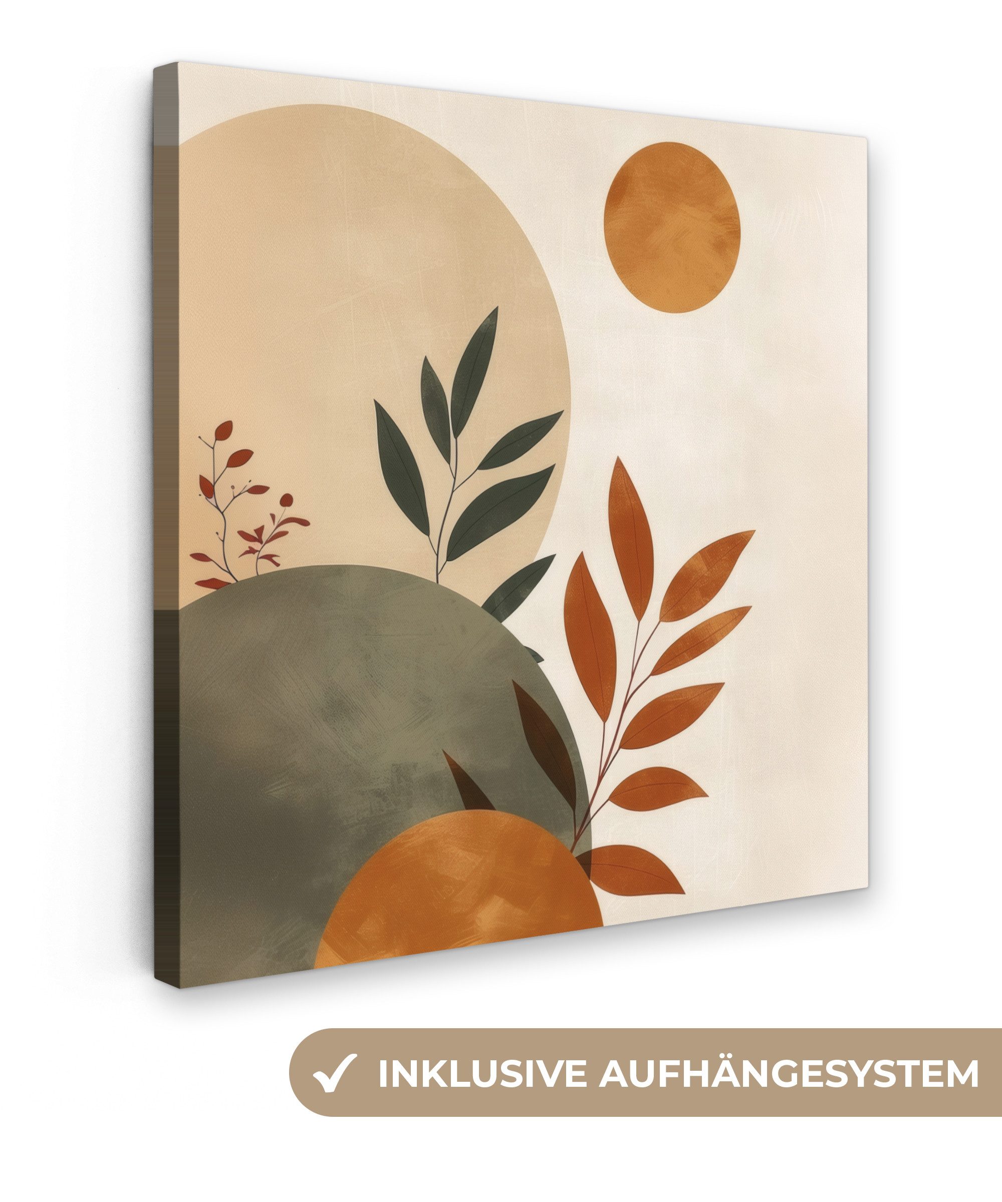 Leinwandbild Formen - Rund - Blätter - Beige