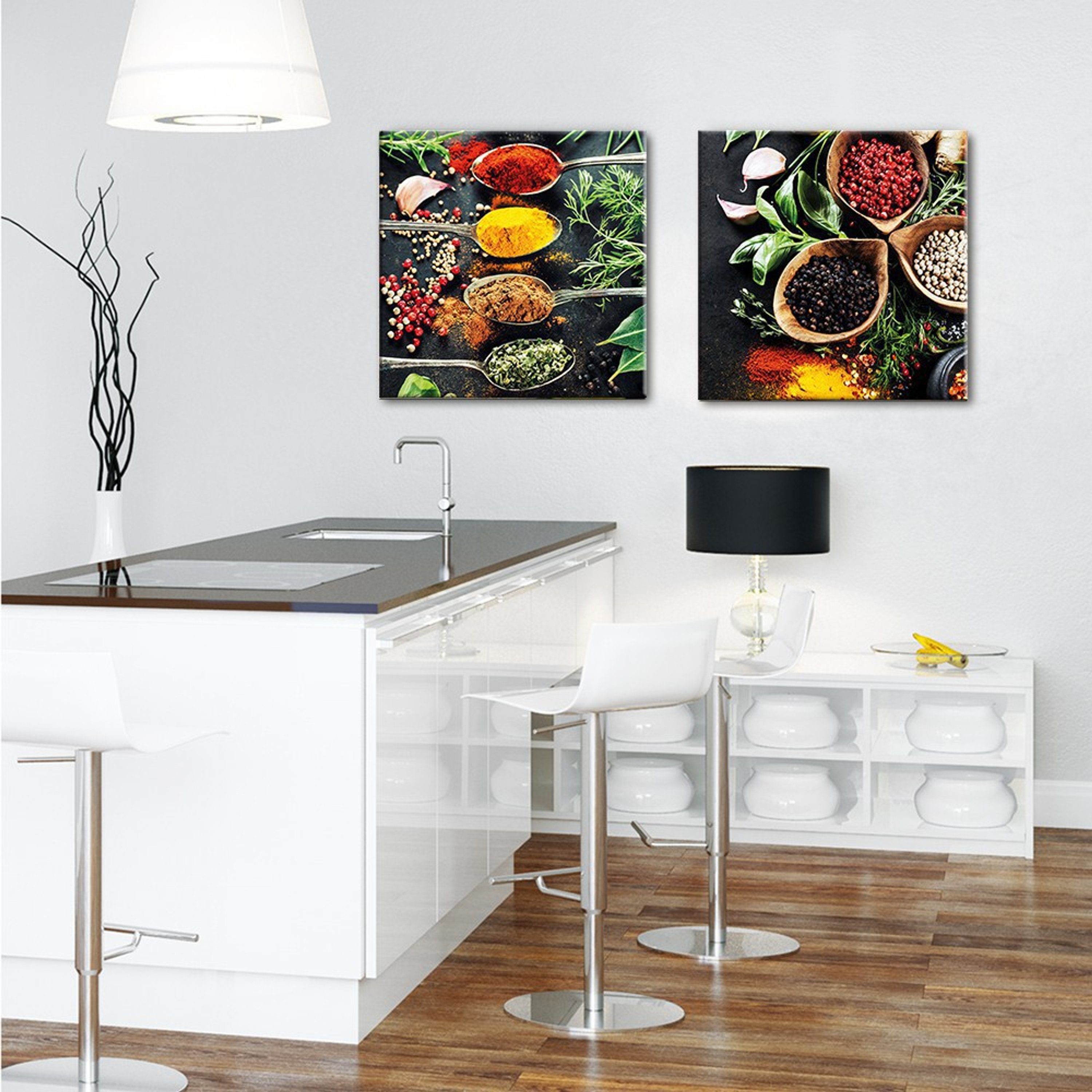 artissimo Glasbild Glasbild 50x50cm Bild aus Glas Küche Küchenbild Gewürze, Küchenmotiv: Gewürze in Schalen