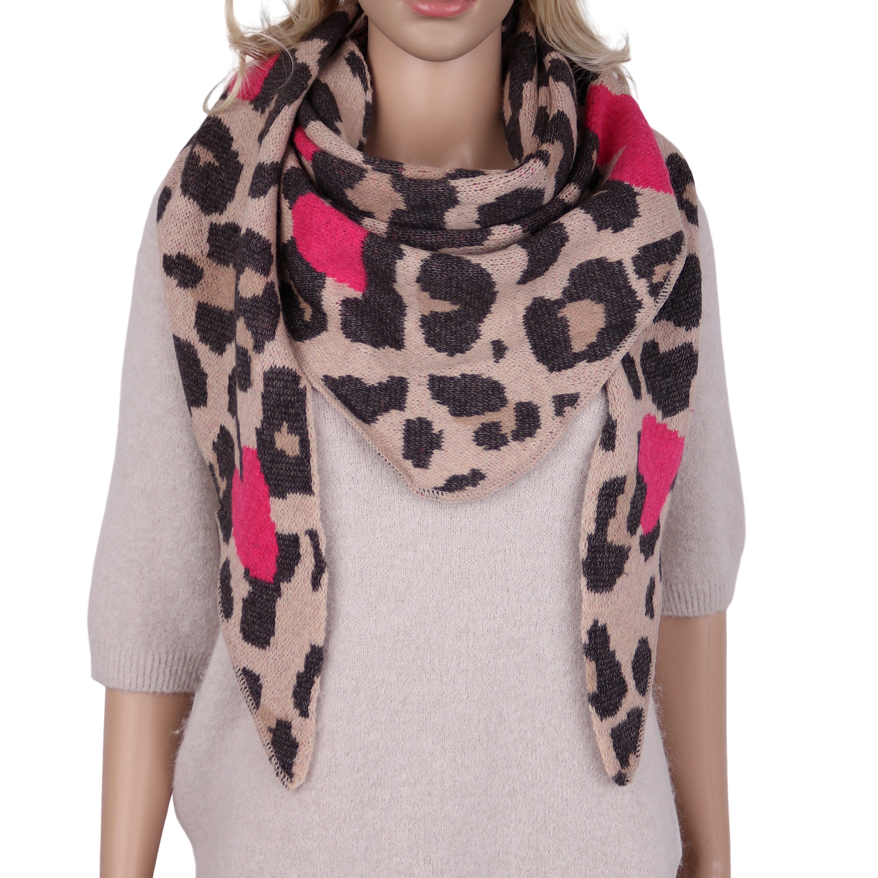 MIRROSI Dreieckstuch kuschliger und warmer Dreiecksschal ca.190x80 cm, (Leo Muster; Neue Kollektion Herbst/Winter 2025), Trendiges LEO-Design, wärmend & weich