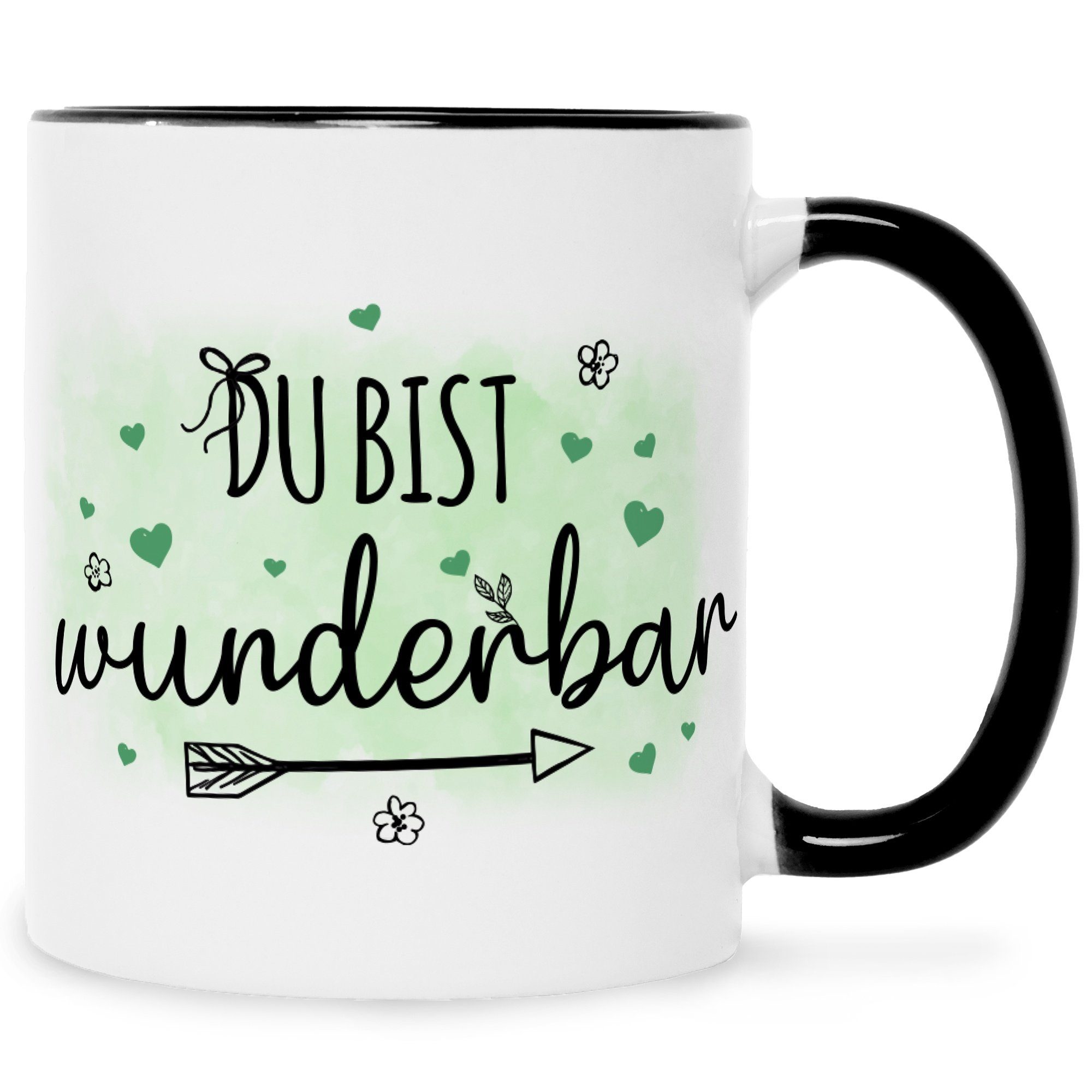 GRAVURZEILE Tasse mit Spruch Du bist wunderbar, Keramik, Farbe: Schwarz & Weiß
